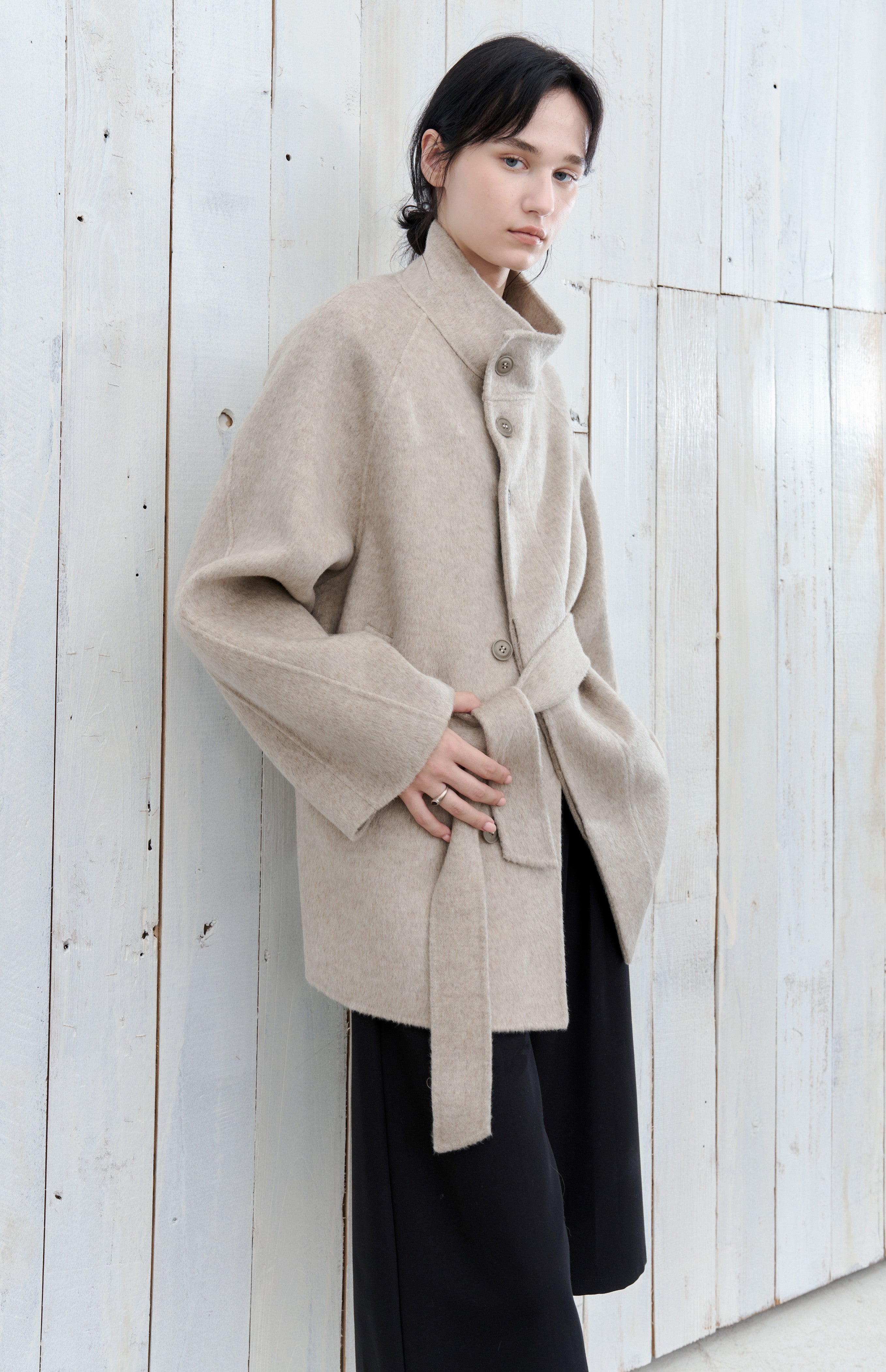 FEATHER WOOL MIDI COAT / Feather wool midi coat