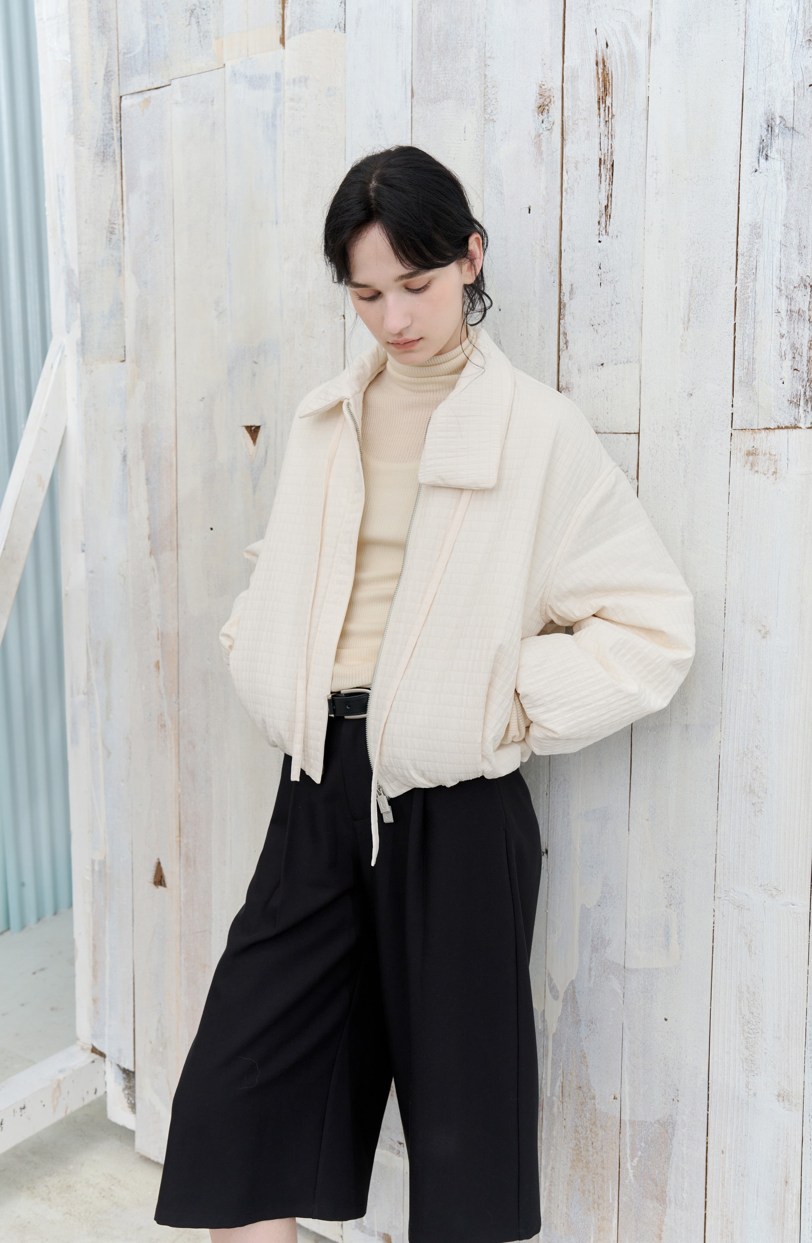 JACQUARD GRID BALLOON BLOUSON