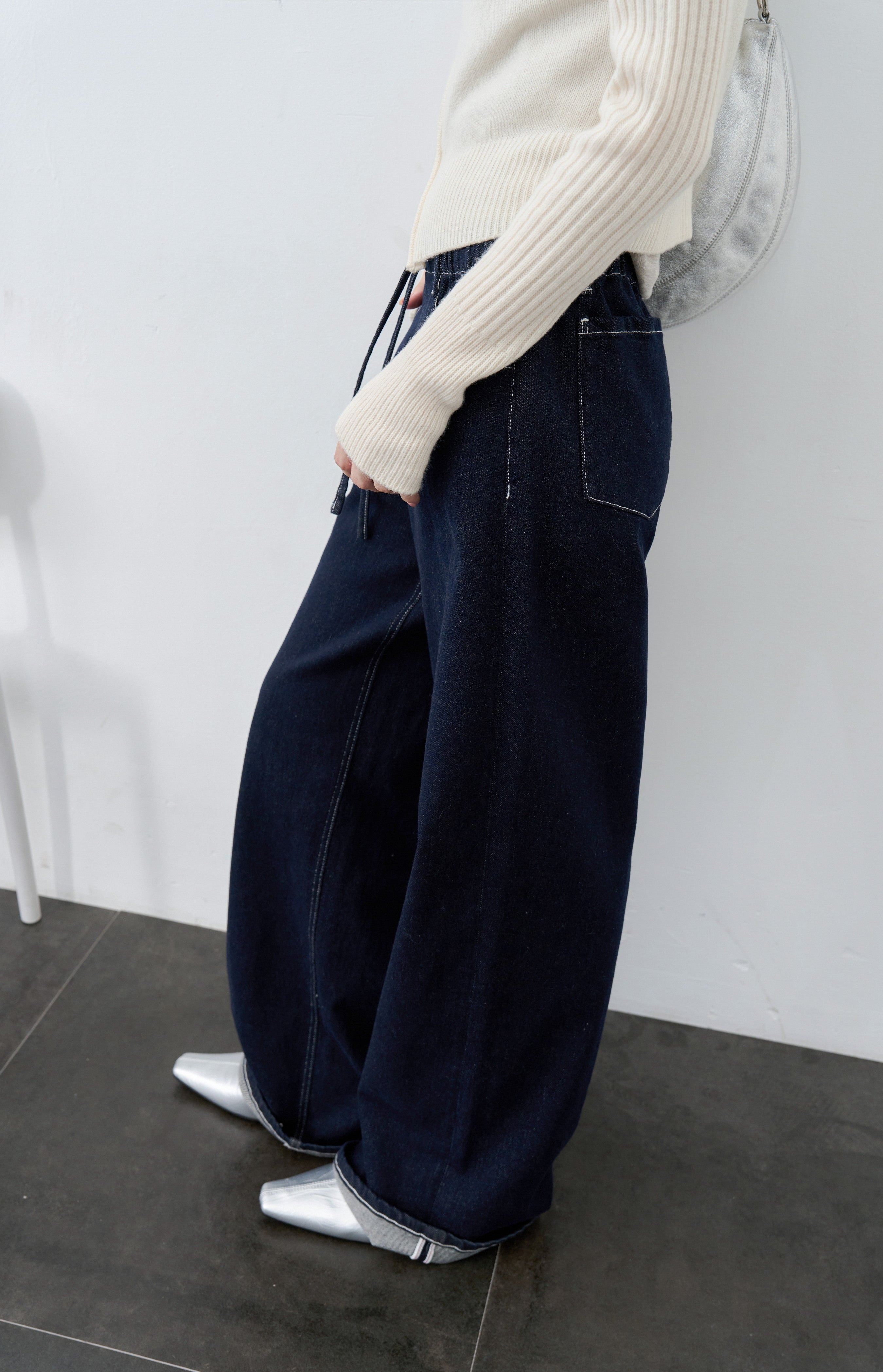 CONTRAST STITCH WIDE JEANS / 콘트라스트 스티치 와이드 청바지