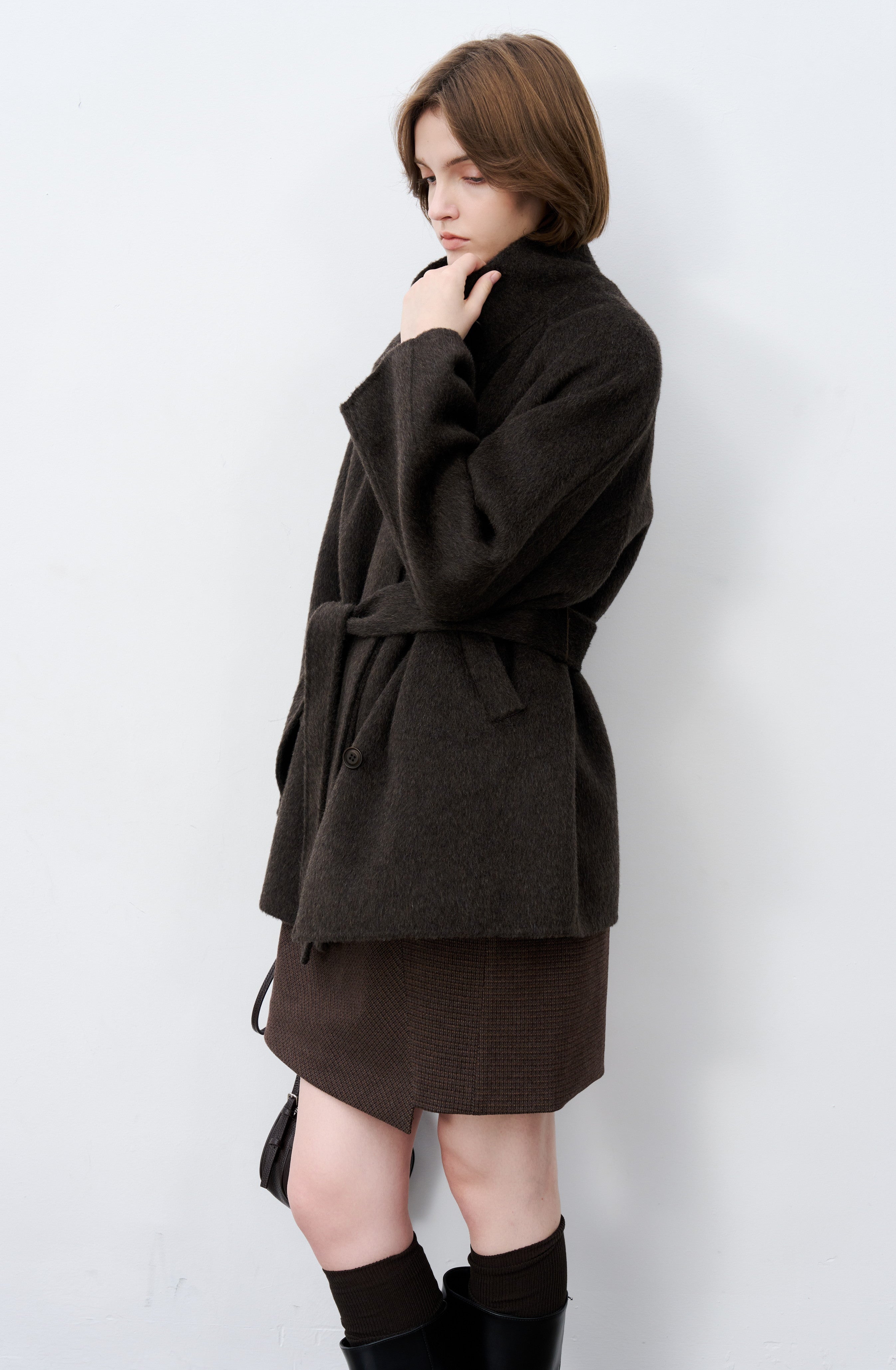 FEATHER WOOL MIDI COAT / Feather wool midi coat