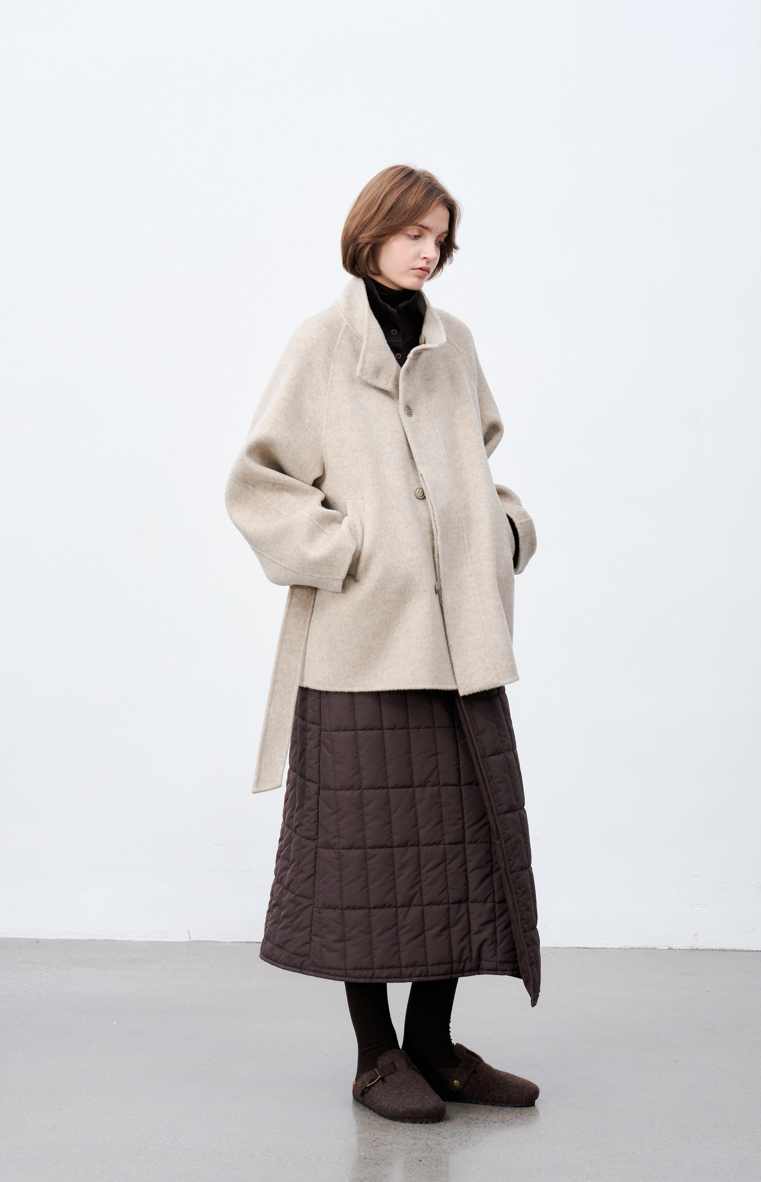 FEATHER WOOL MIDI COAT / Feather wool midi coat