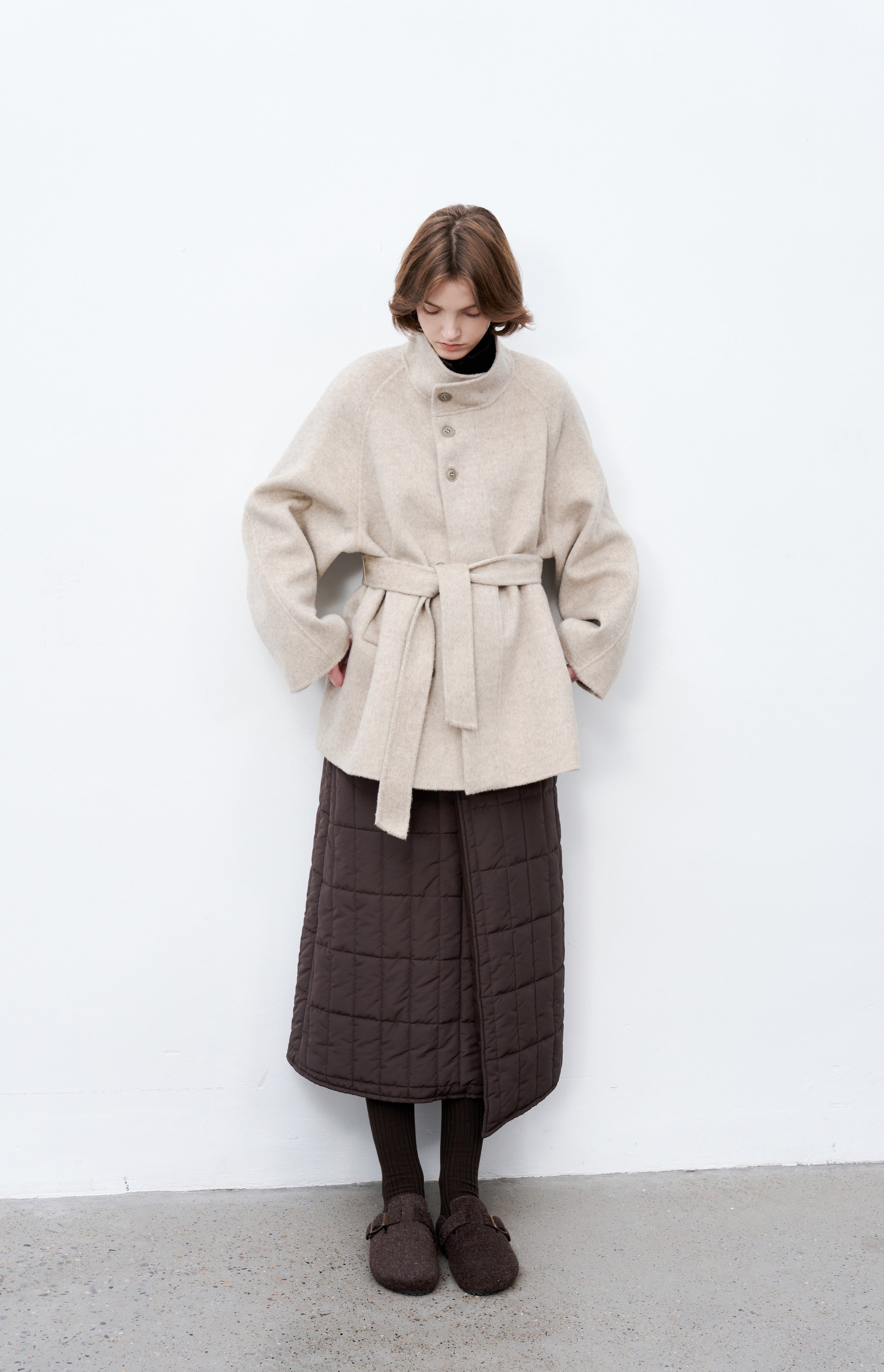 FEATHER WOOL MIDI COAT / Feather wool midi coat