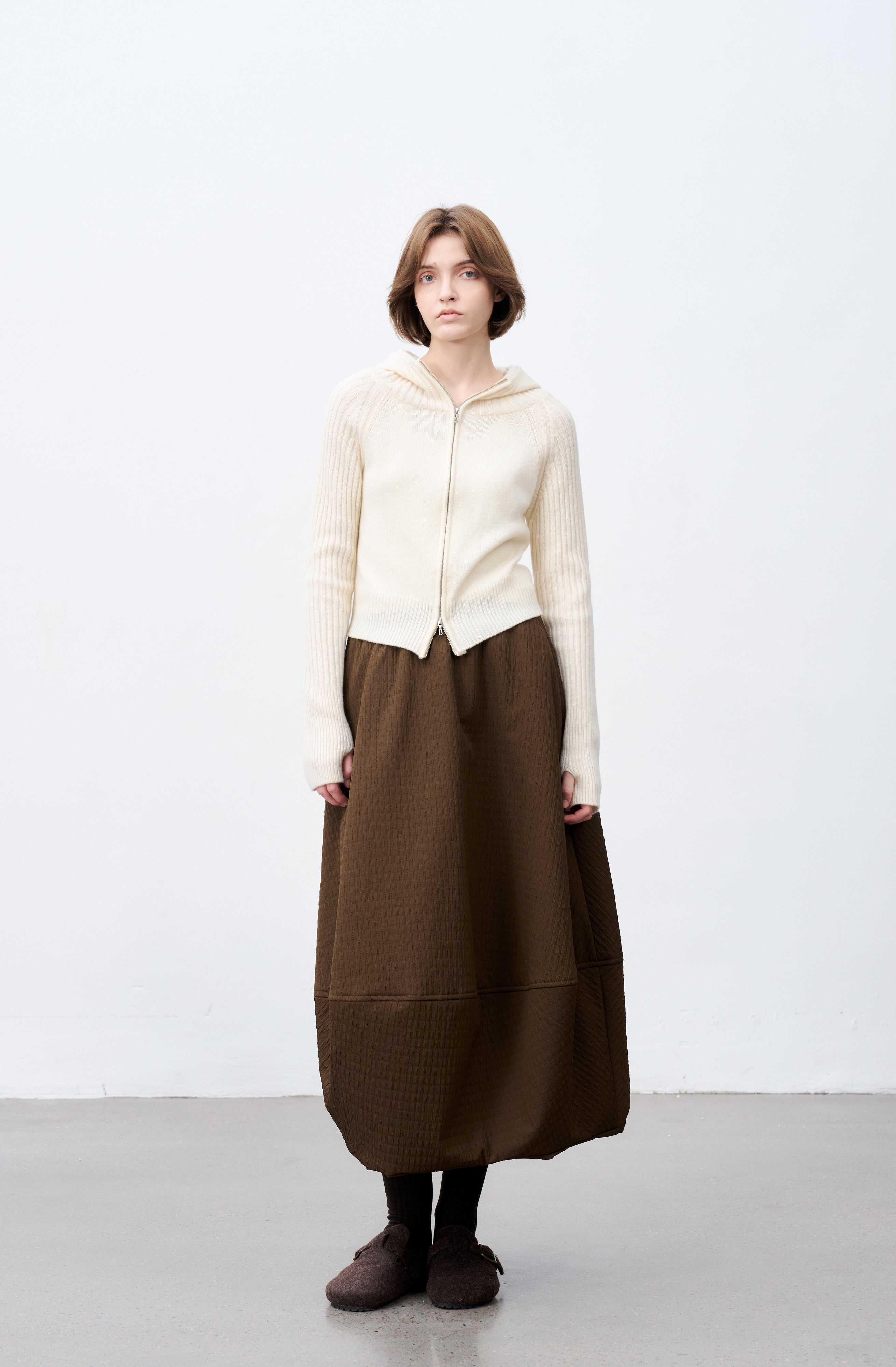 JACQUARD GRID BALLOON SKIRT