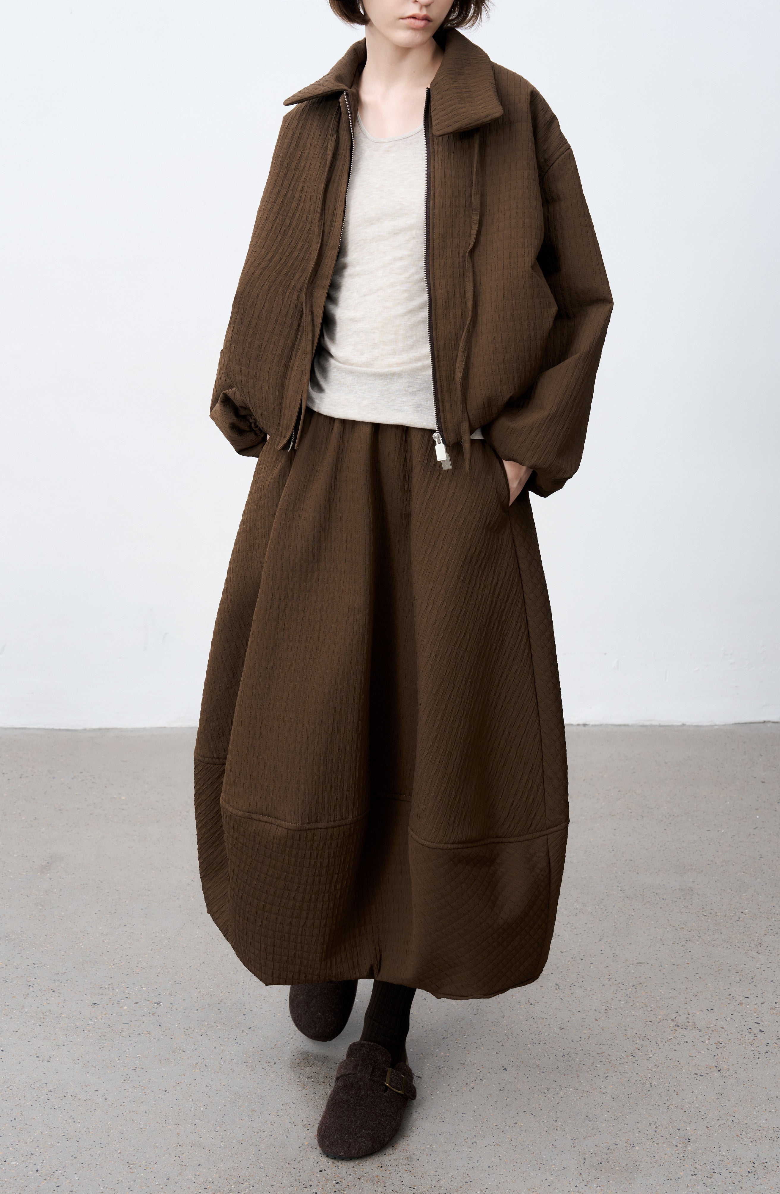 JACQUARD GRID BALLOON SKIRT