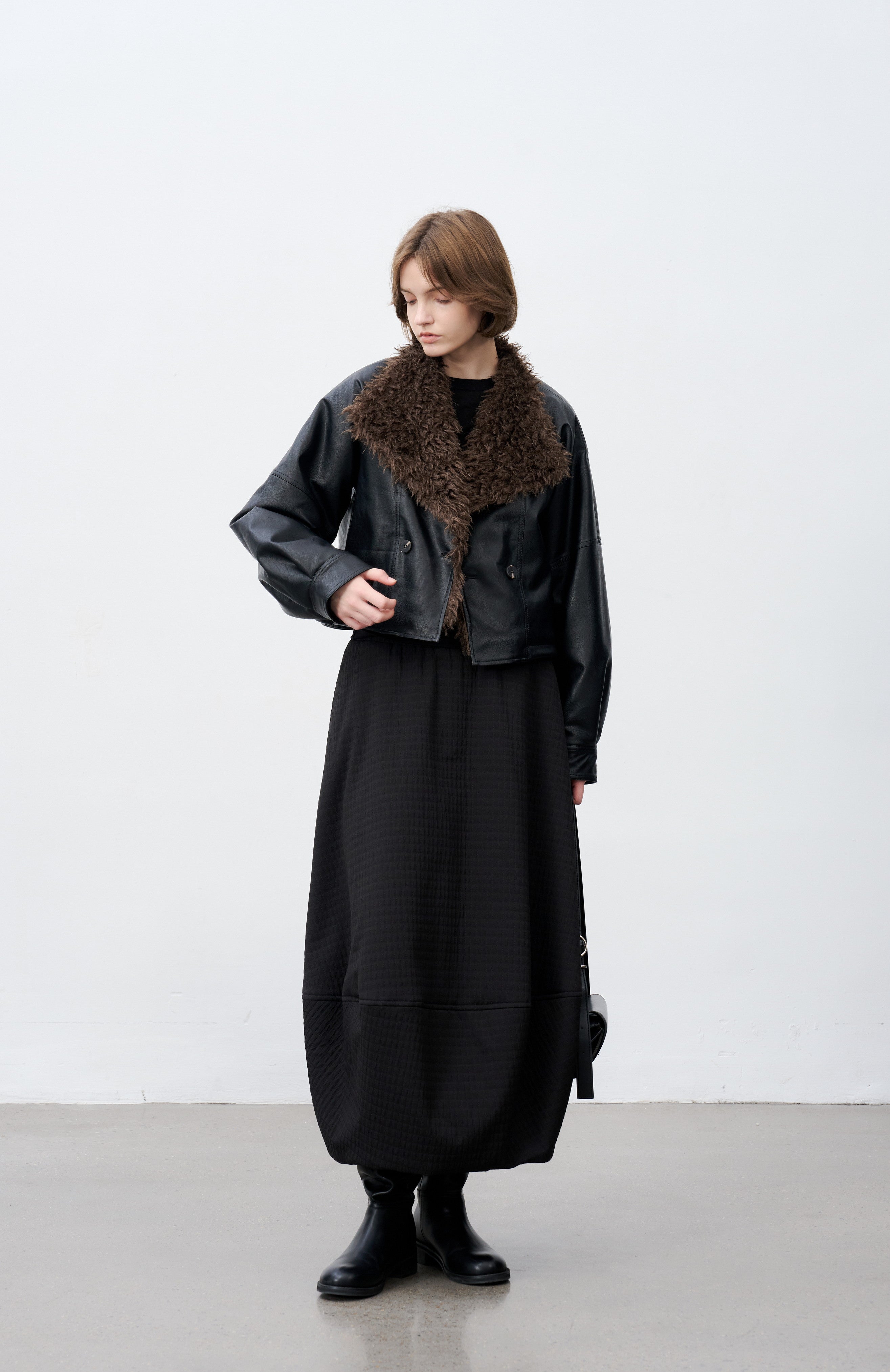 FUR LAPEL LEATHER JACKET