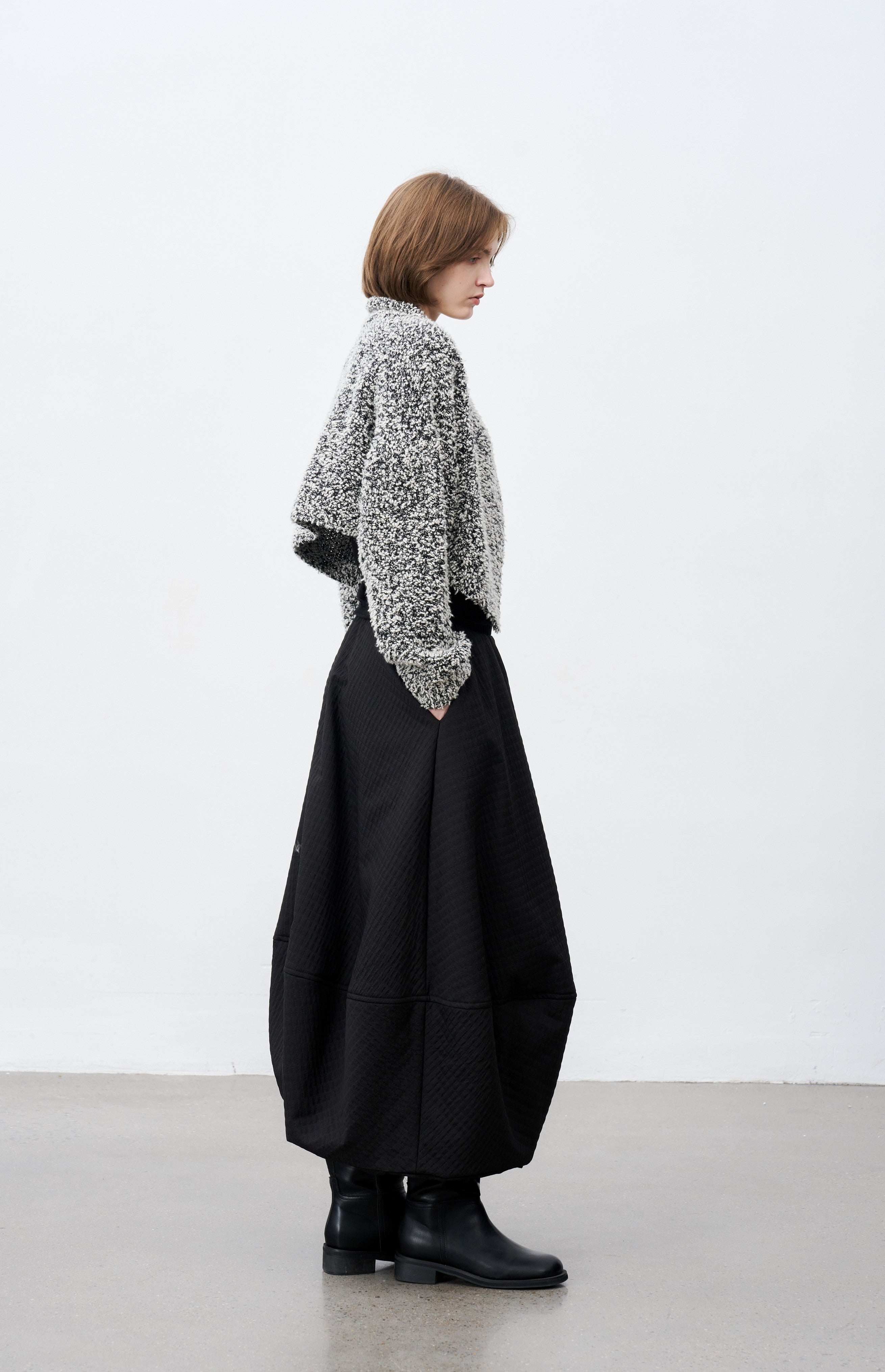 JACQUARD GRID BALLOON SKIRT