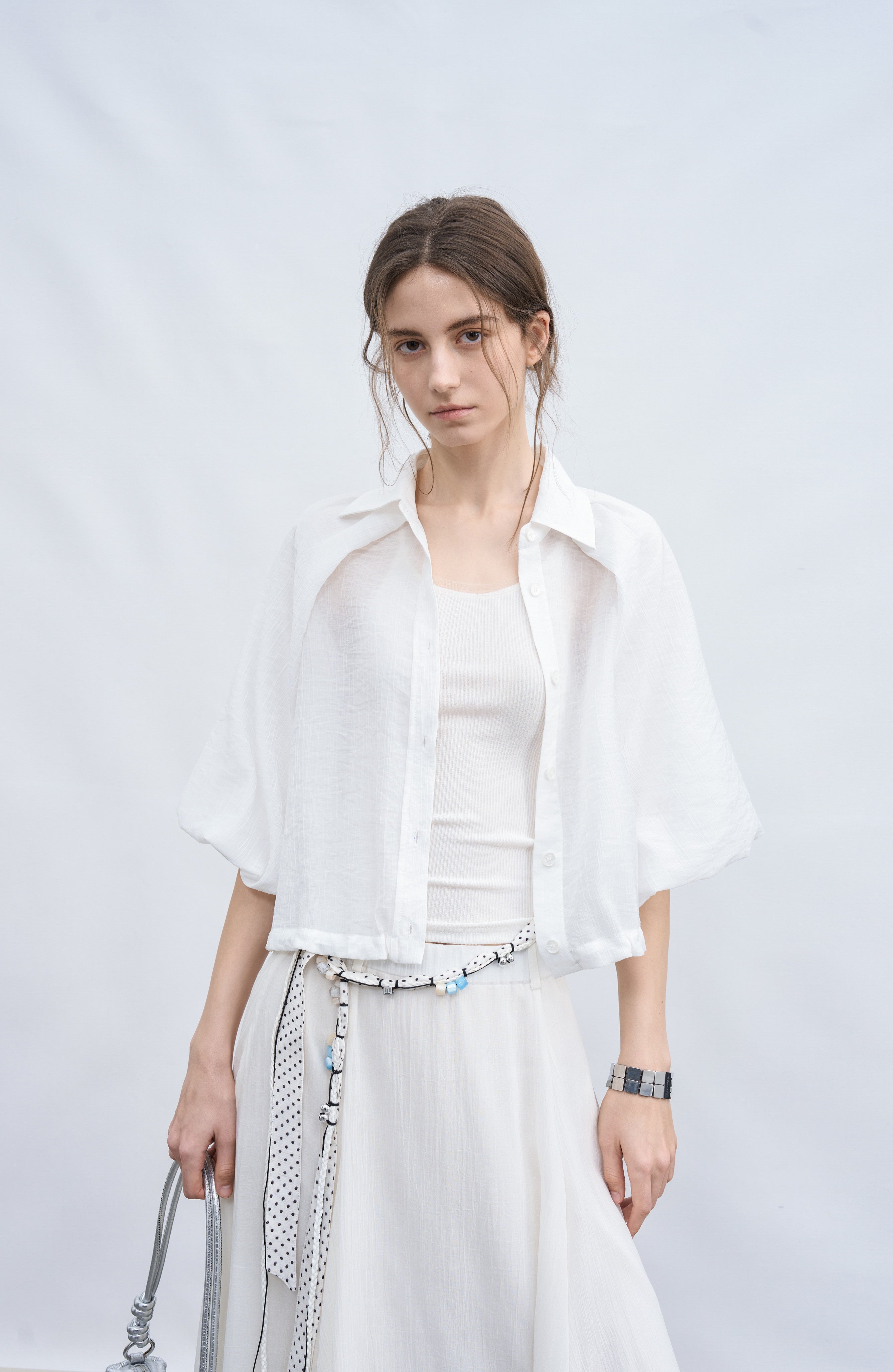 BALLOON SLEEVE DRAPE SHIRT