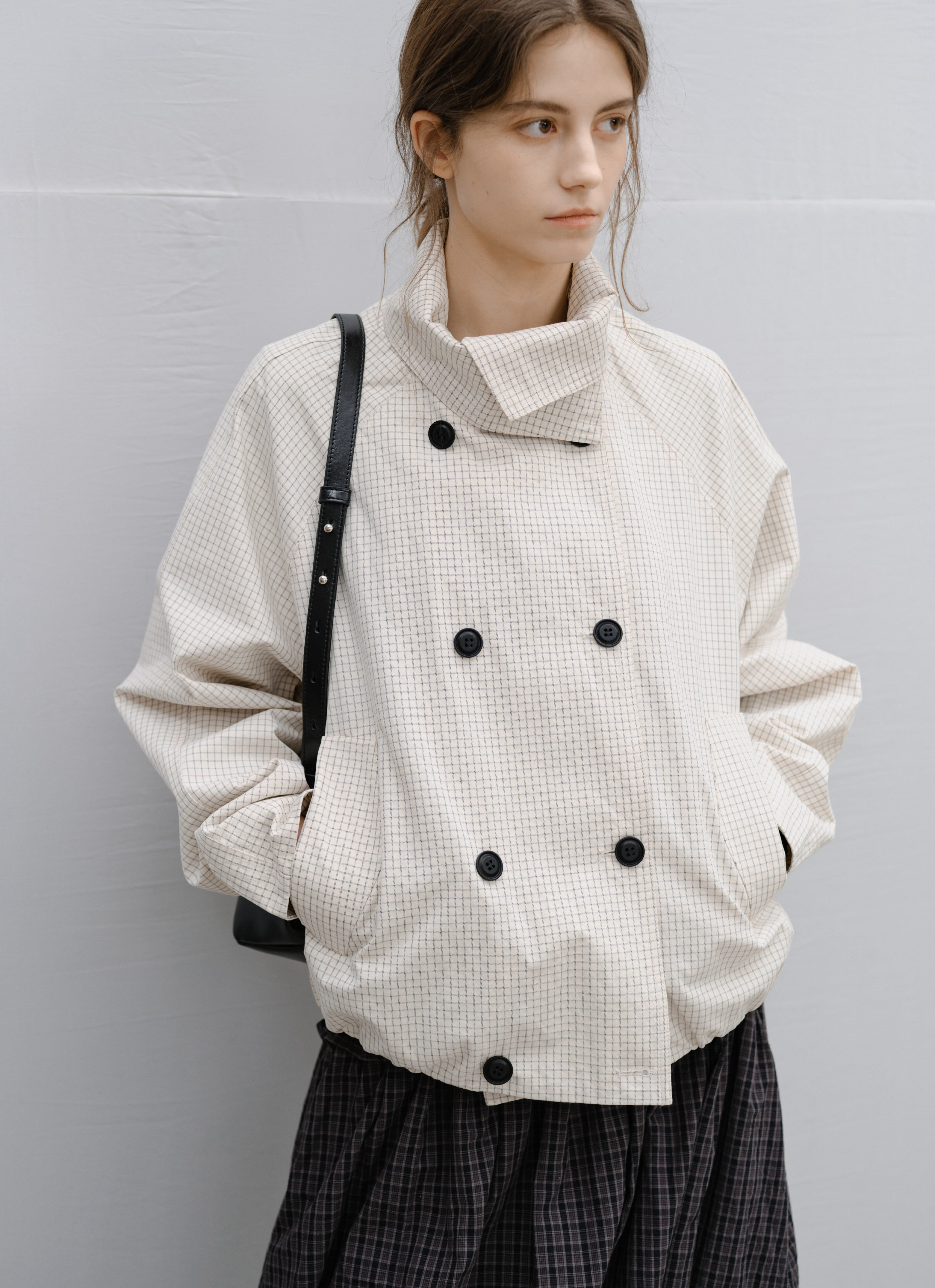 WRAP LAPEL PLAID TRENCH / ラップラペルチェックトレンチ