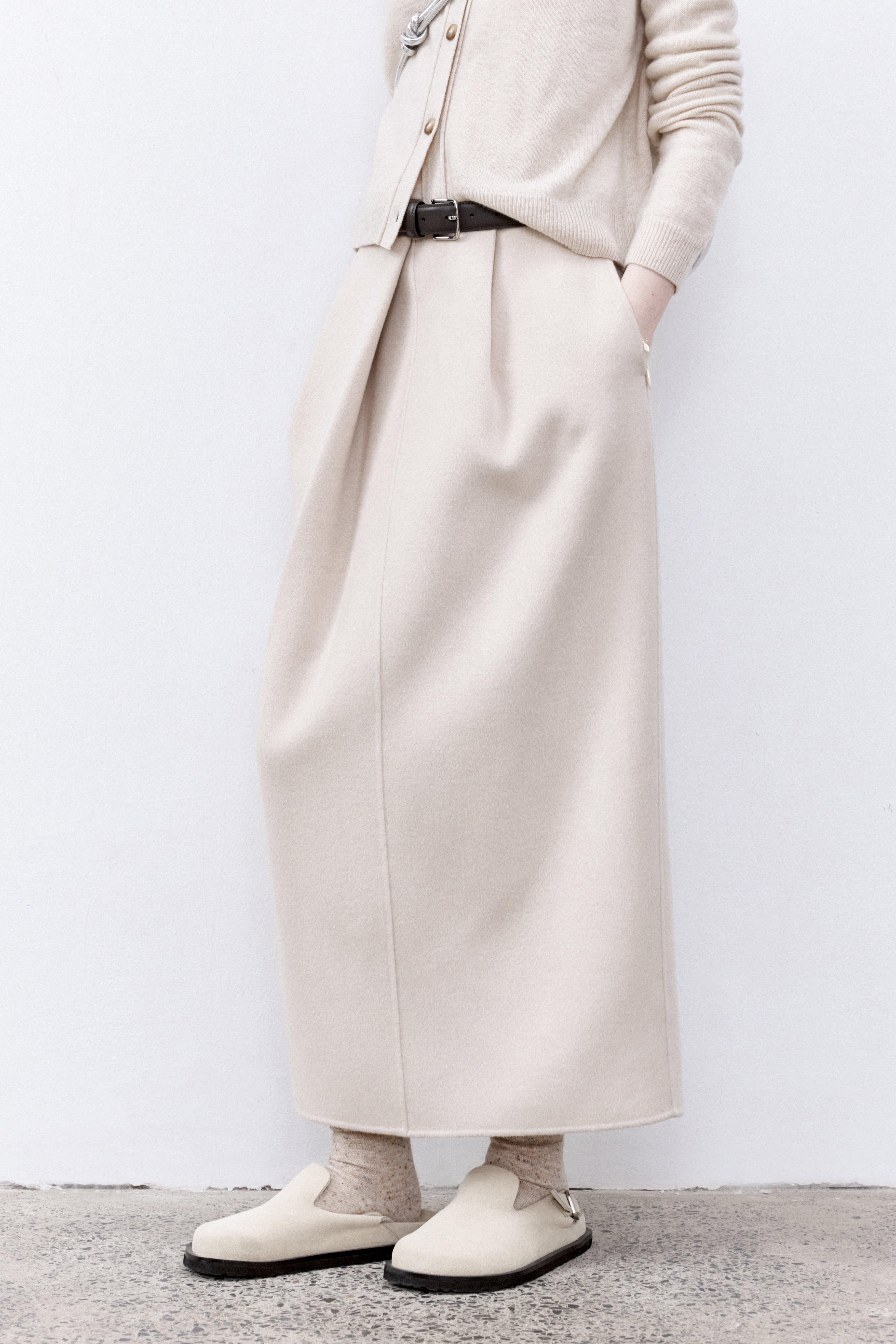 PUFF PLEATED WOOL SKIRT