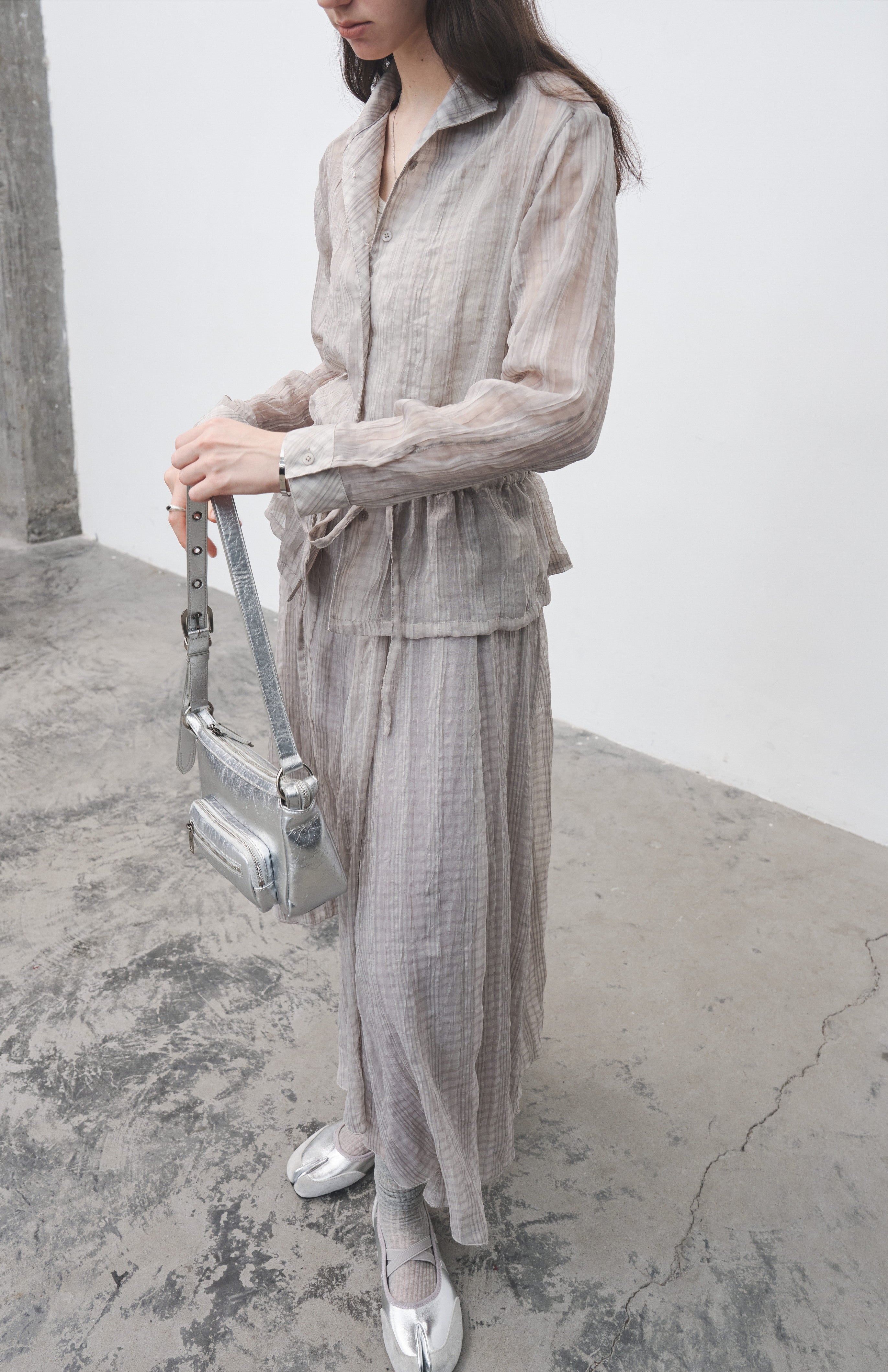 WRINKLED PLAID ASYM SKIRT / 링클 체크 아심 스커트