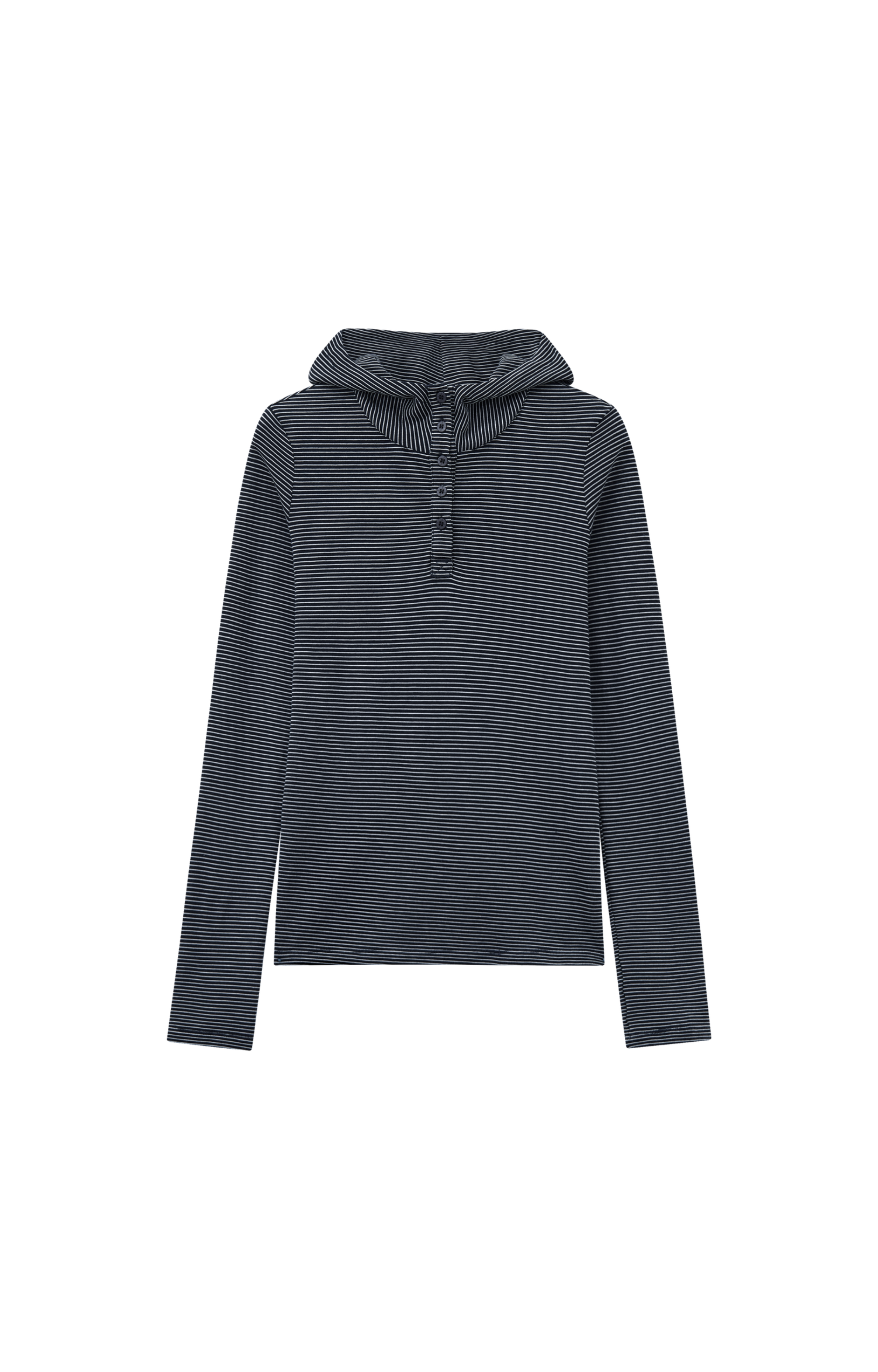 HOODED STRIPE FIT LONG T-SHIRT / フードストライプフィットロングTシャツ