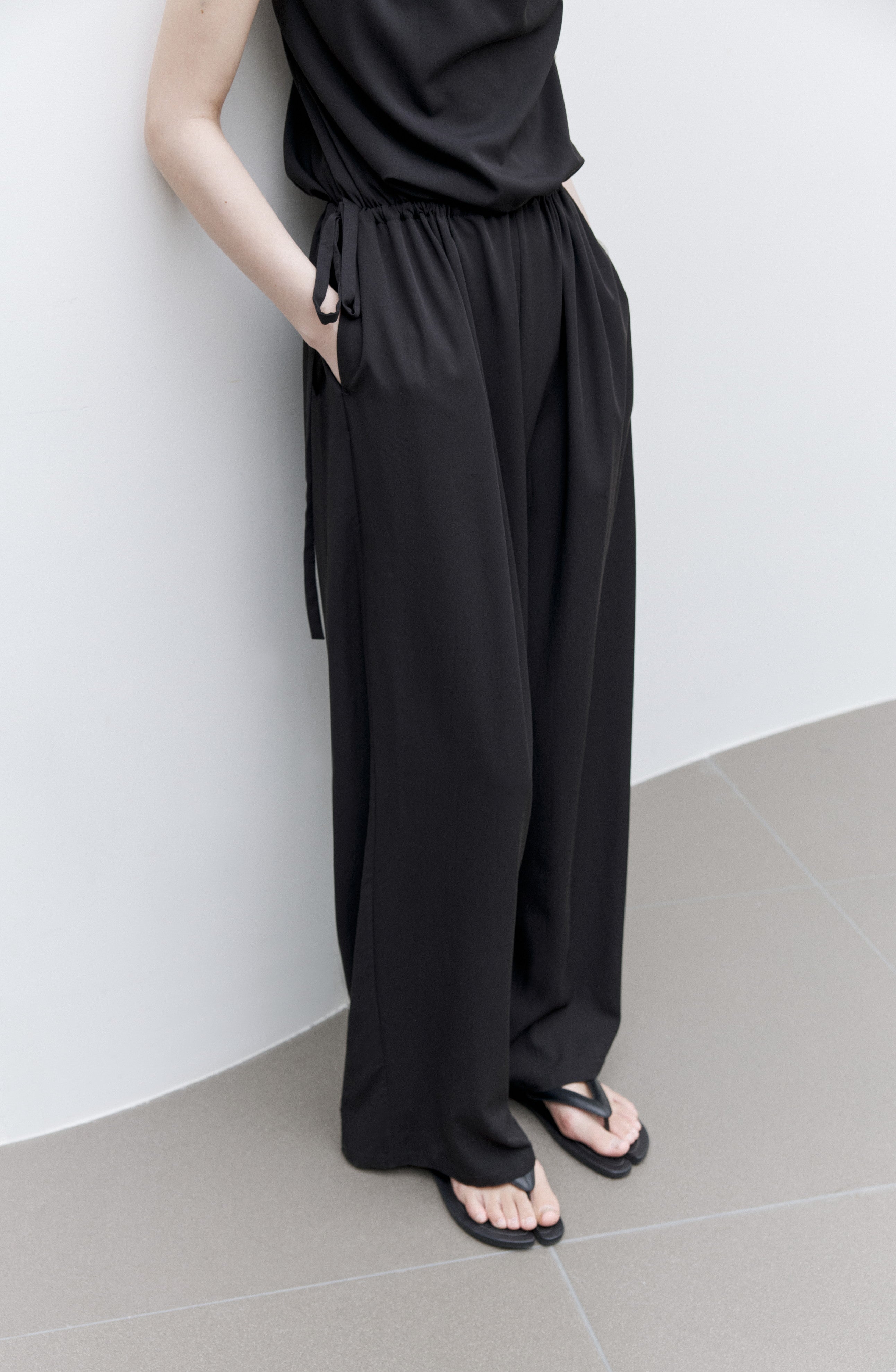STRING WAIST DRAPE JUMPSUIT