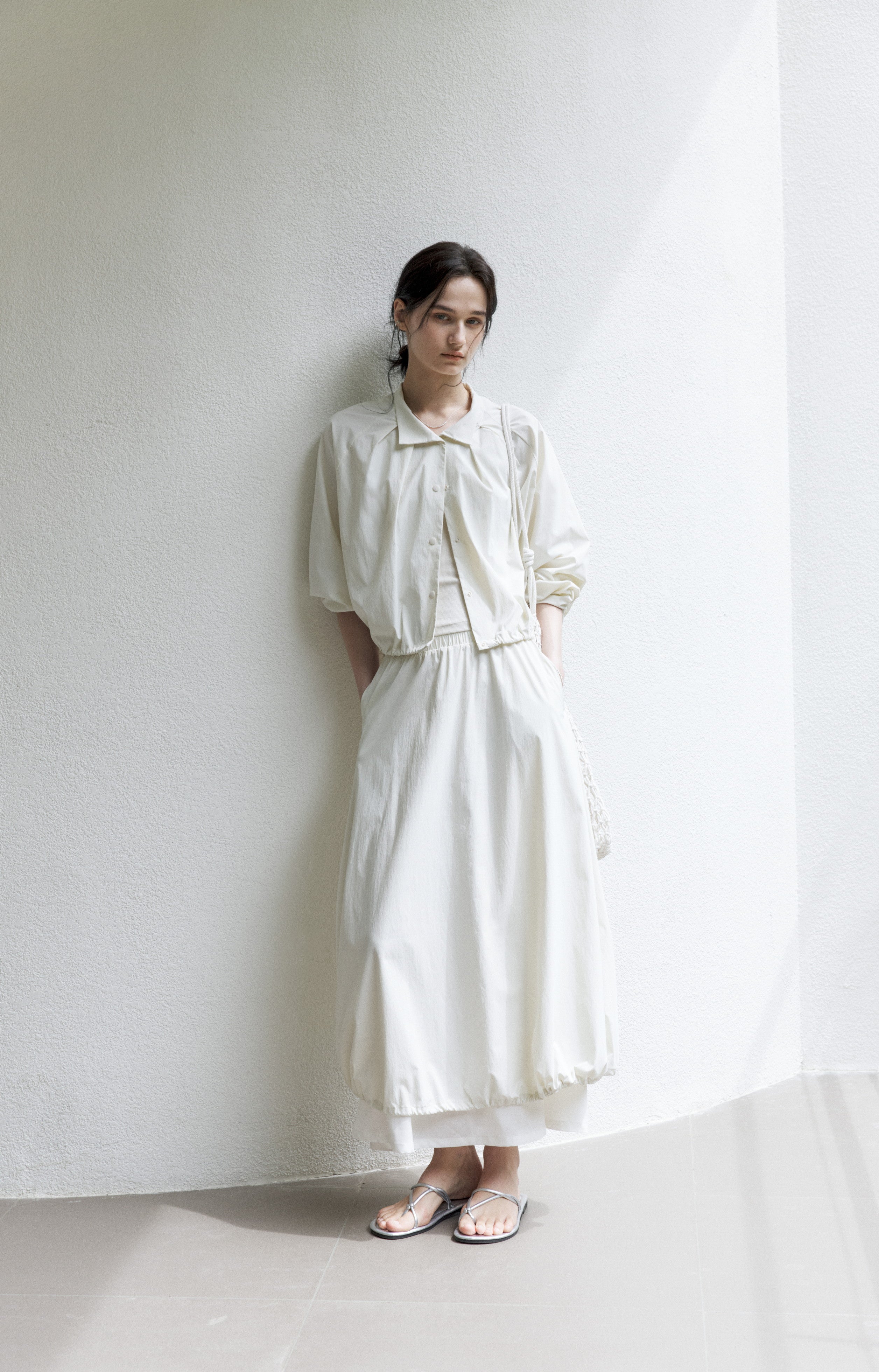 UV CUT NECK PLEATED DRAPE BLOUSON / UVカットネックプリーツドレープブルゾン
