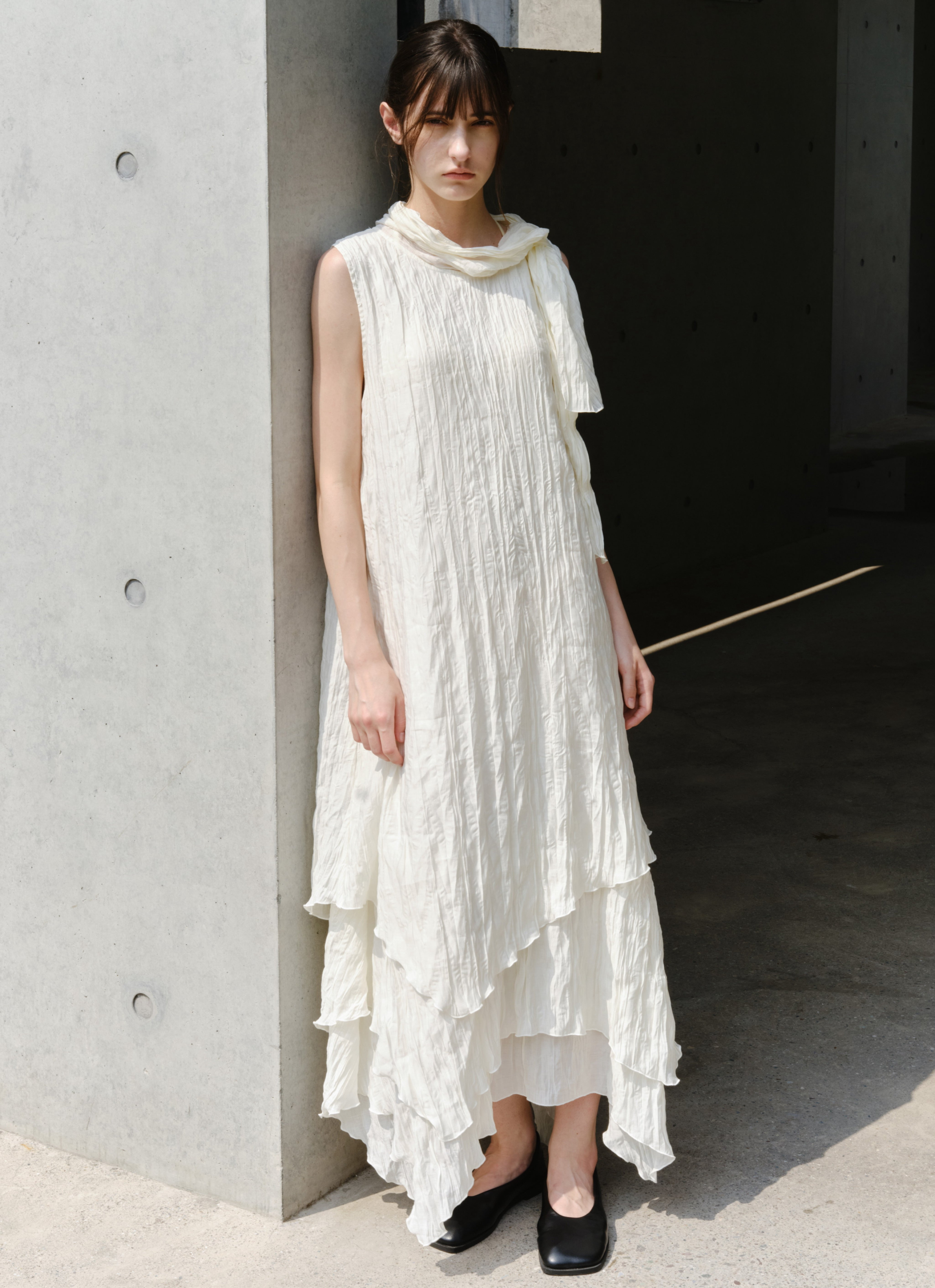 SCARF NECK TIERED DRESS