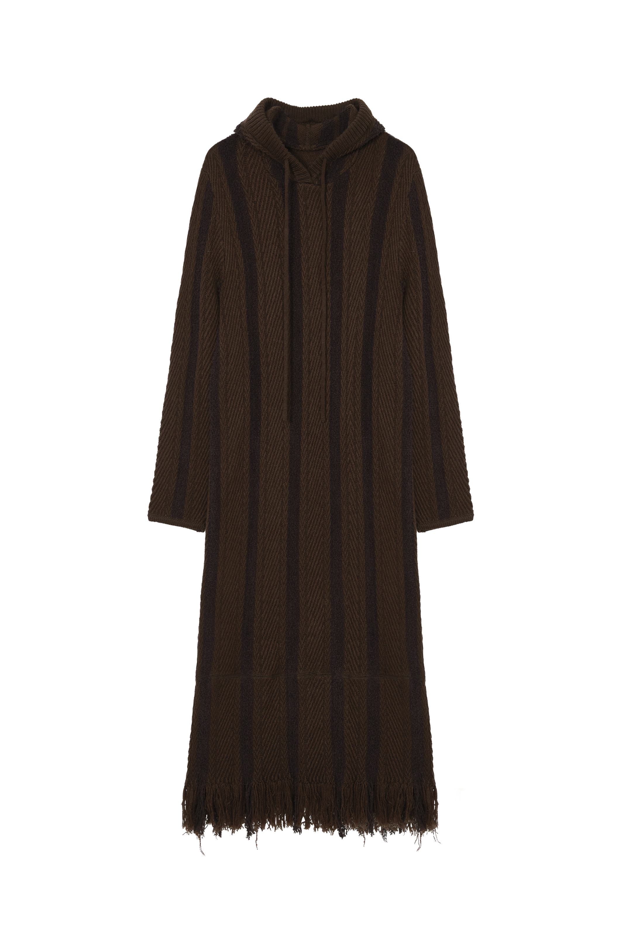 FRINGE STRIPED HOOD DRESS