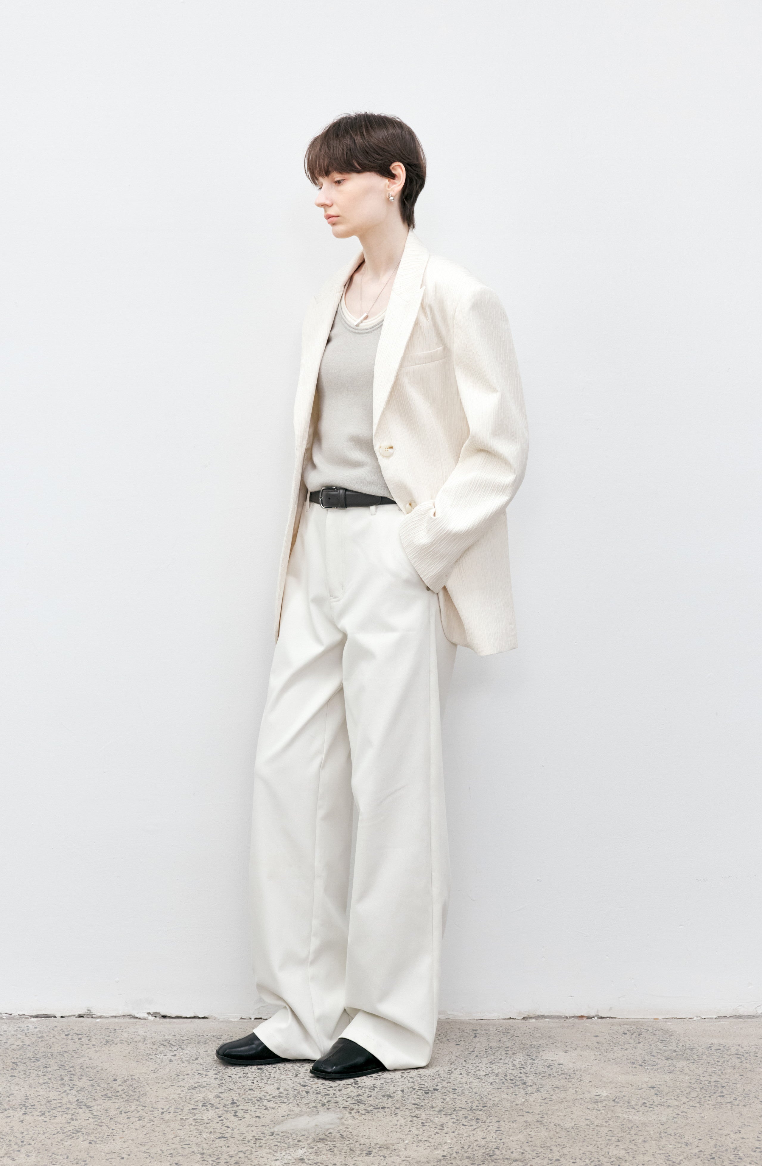 STRIPED WRINKLE WHITE JACKET