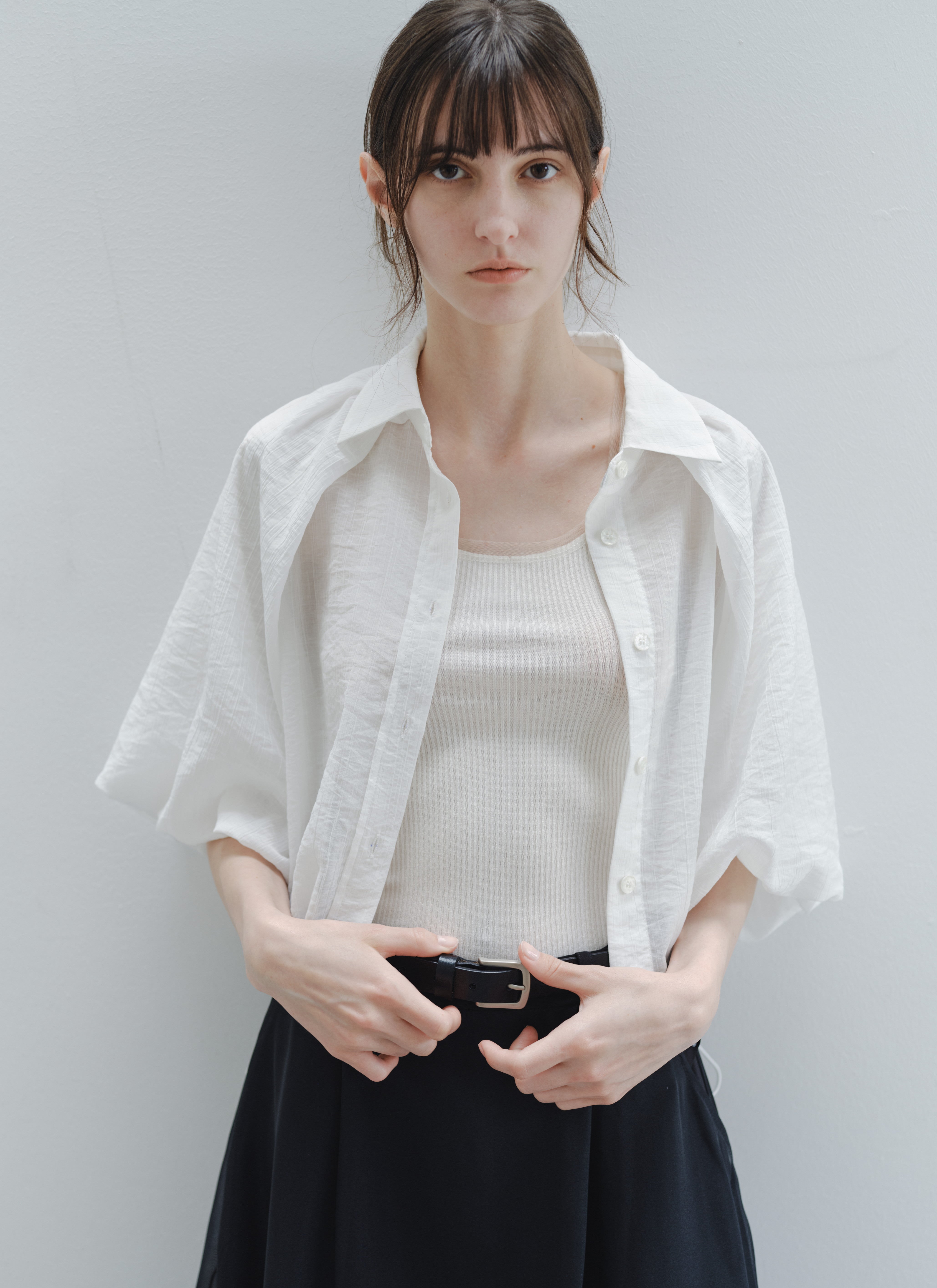 BALLOON SLEEVE DRAPE SHIRT