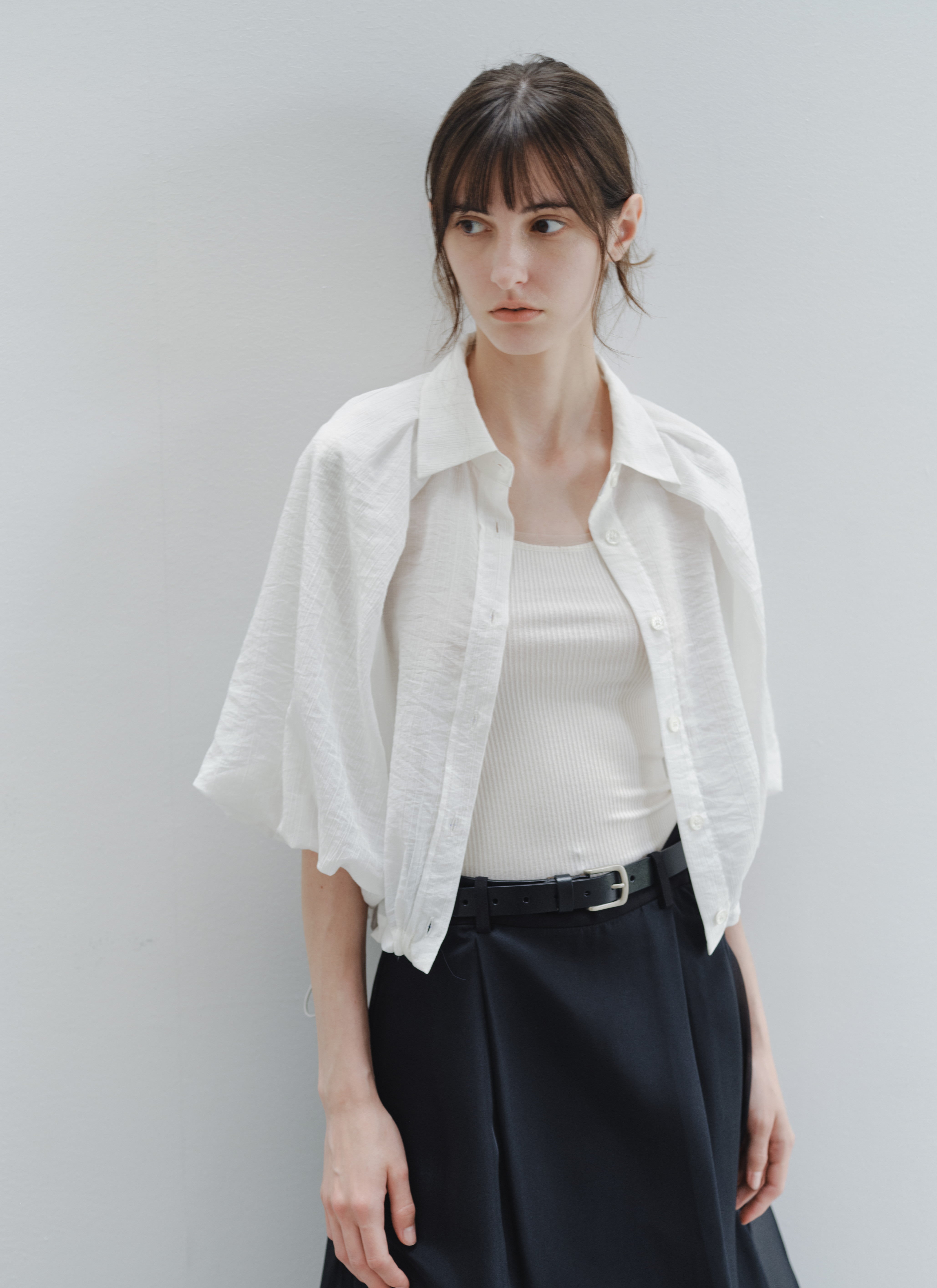 BALLOON SLEEVE DRAPE SHIRT