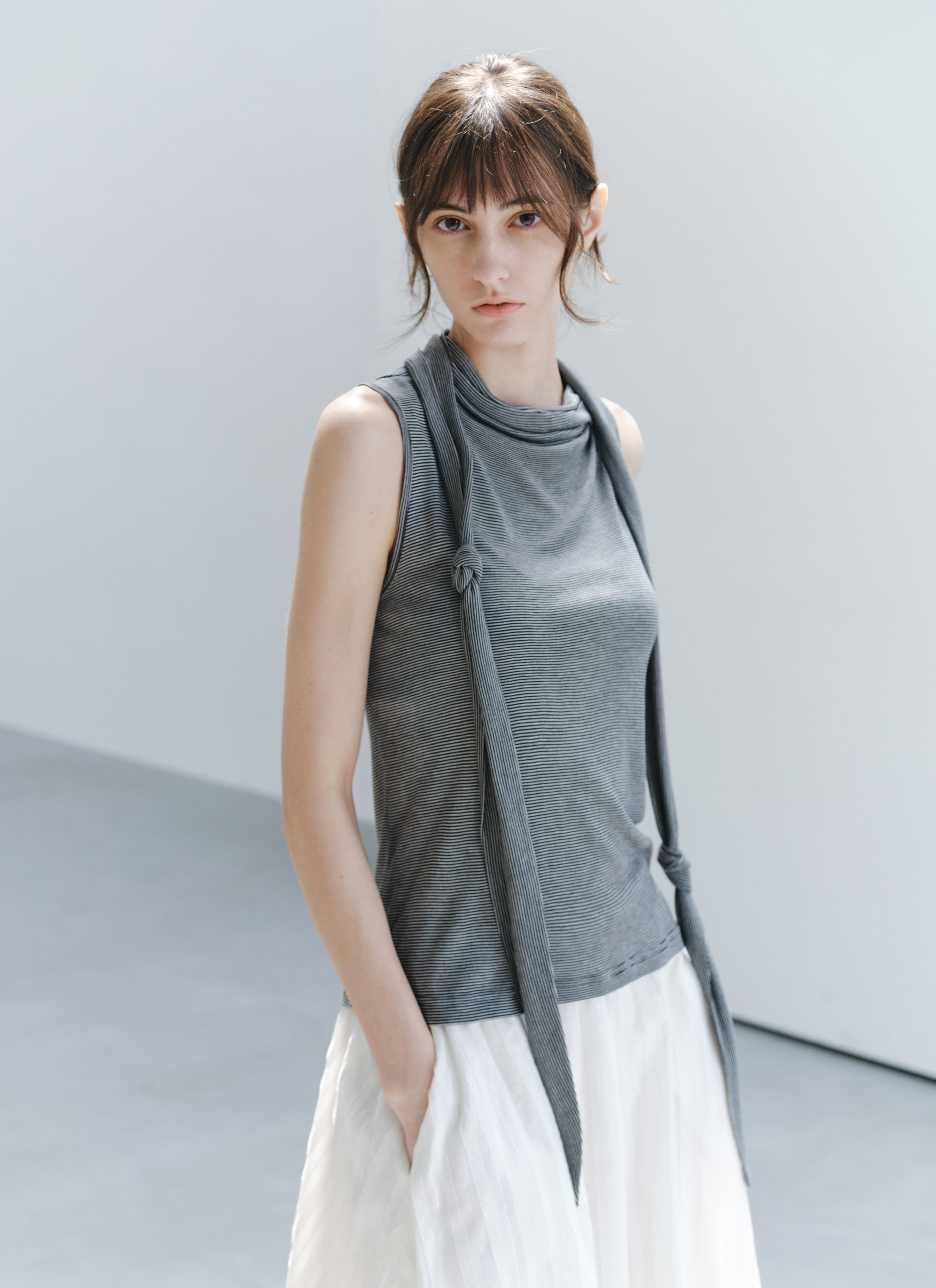 SCARF TIE STRIPE TOP