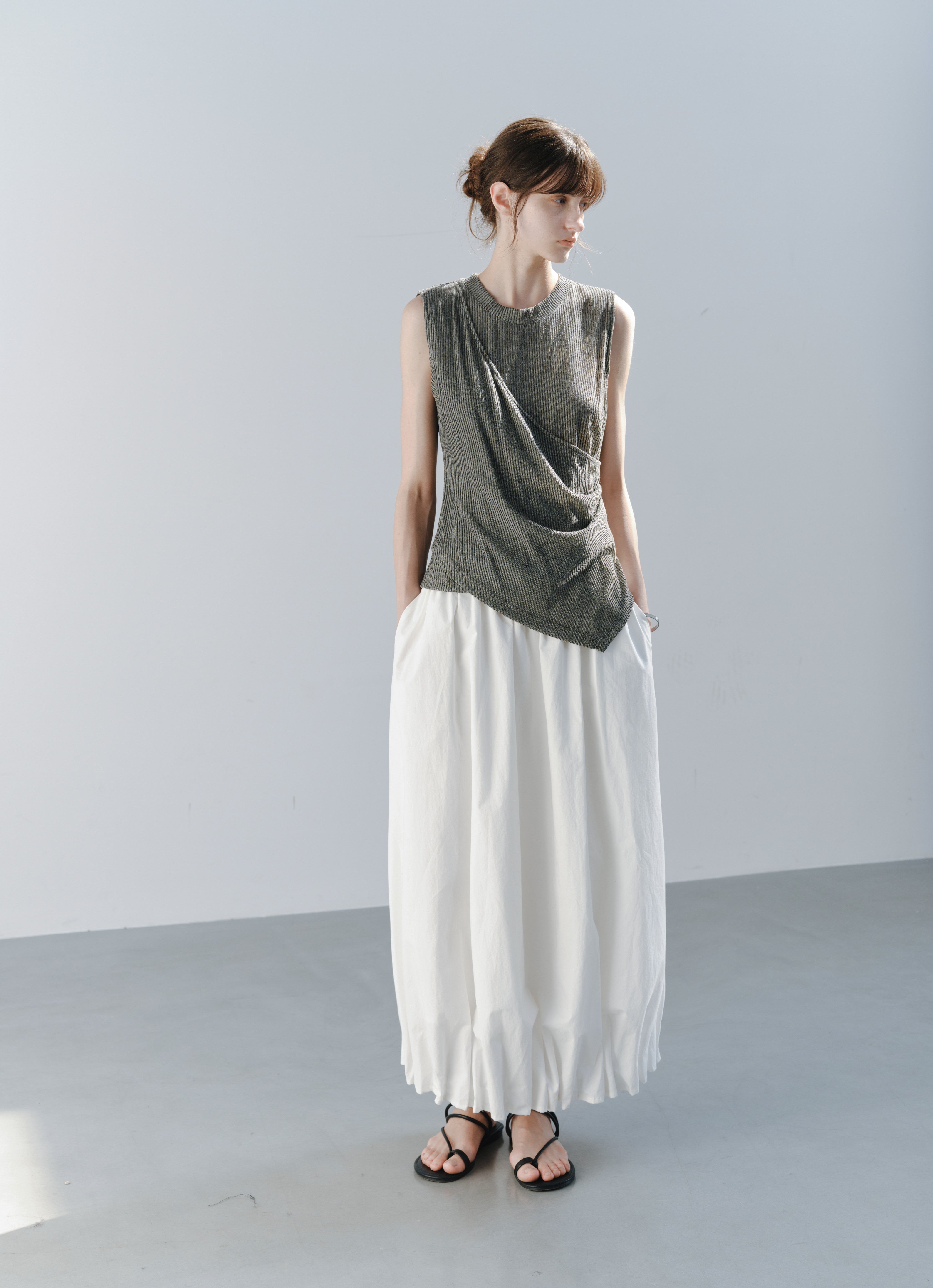 SIDE GATHER STRIPE TOP / サイドギャザーストライプトップ
