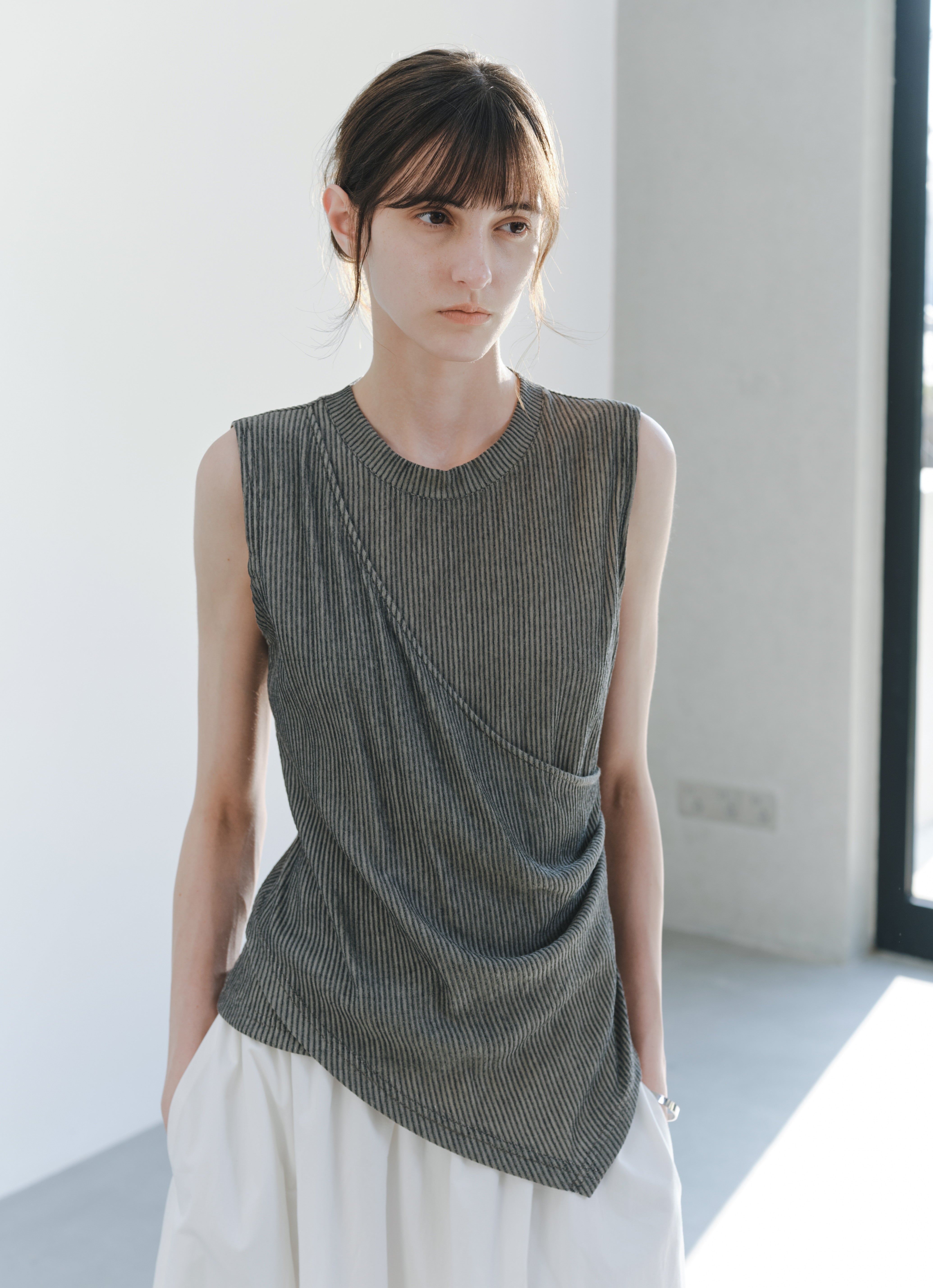 SIDE GATHER STRIPE TOP