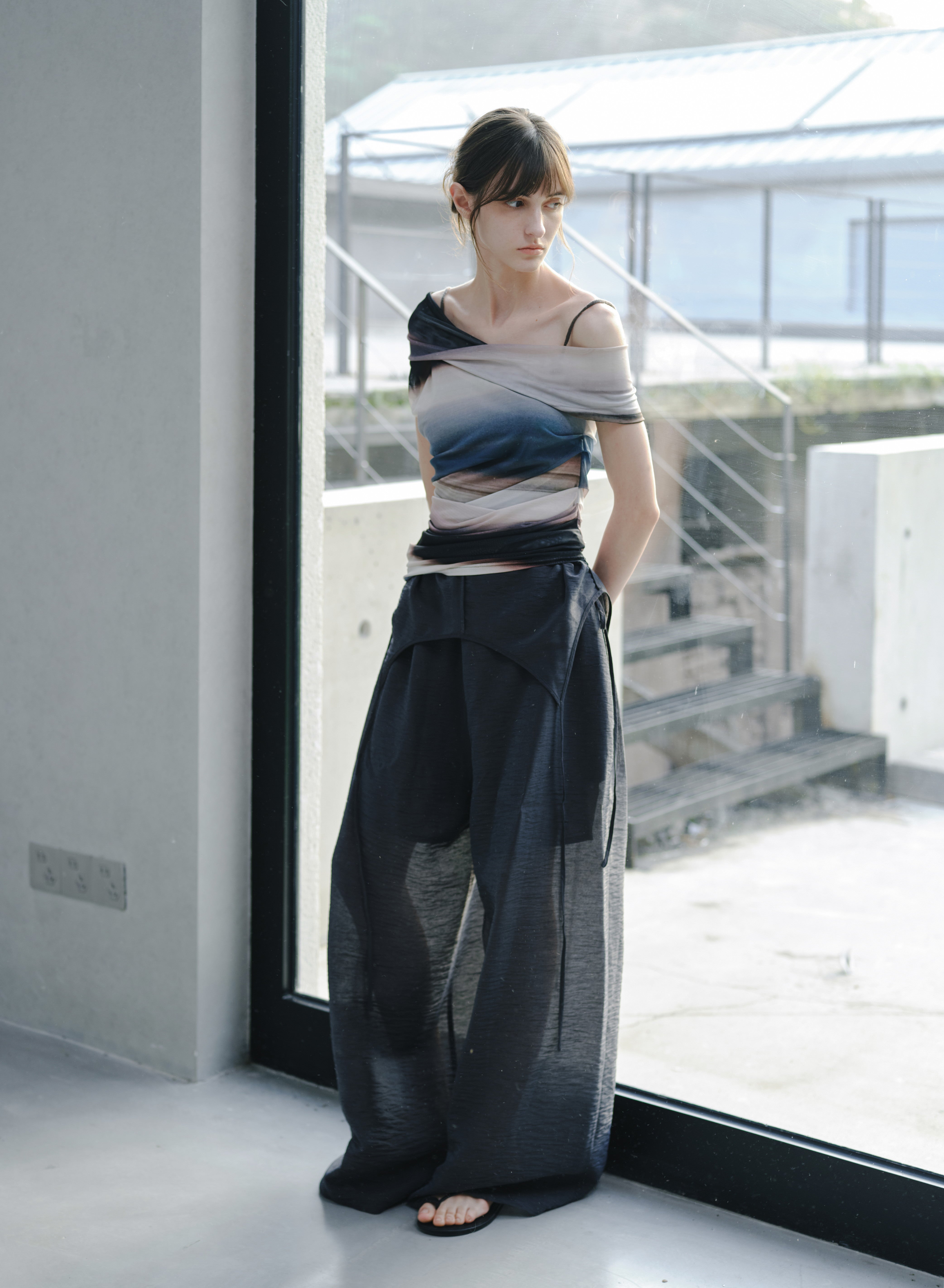 2WAY HALF SHEER JUMPSUIT
