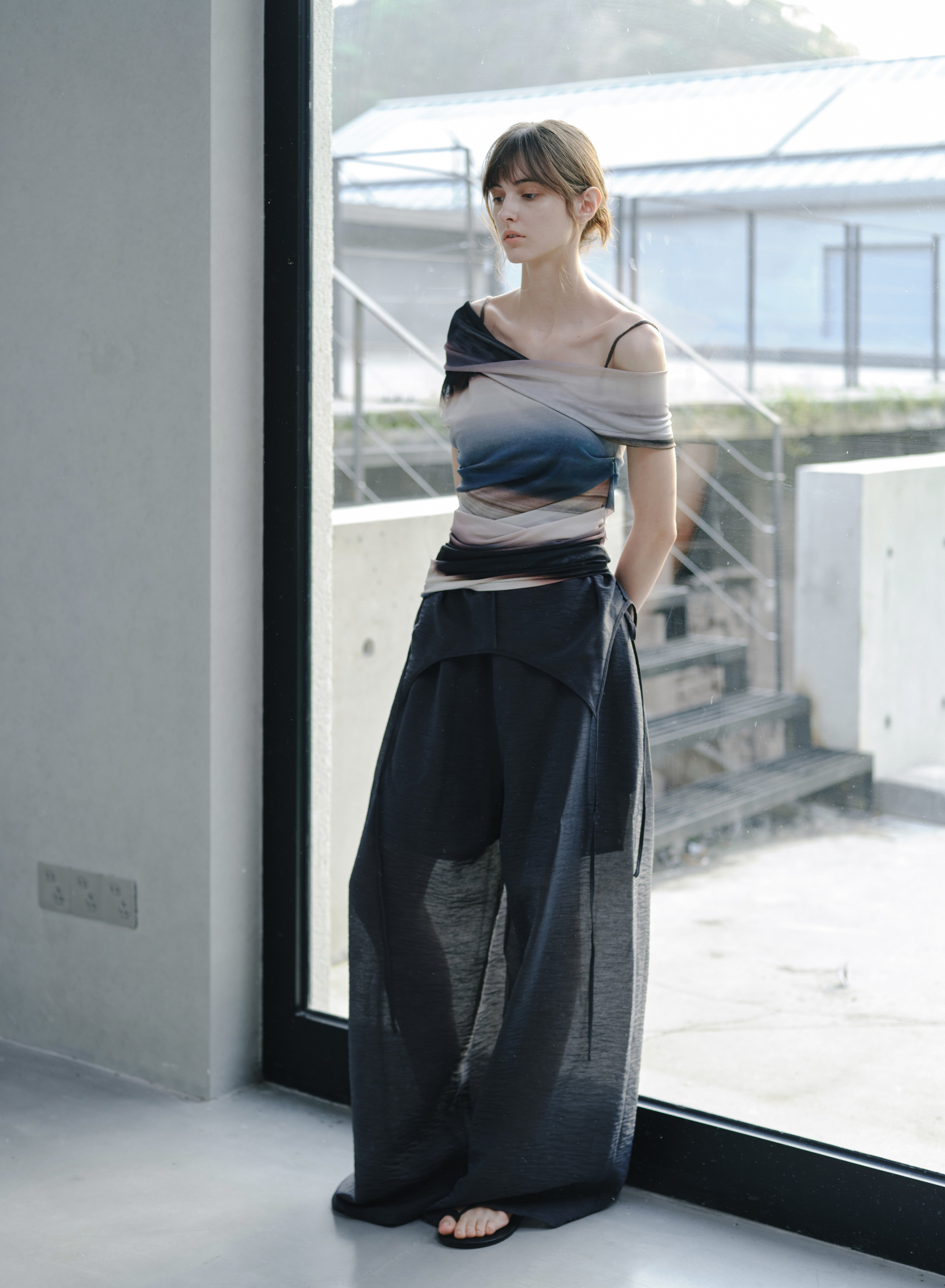 2WAY HALF SHEER JUMPSUIT