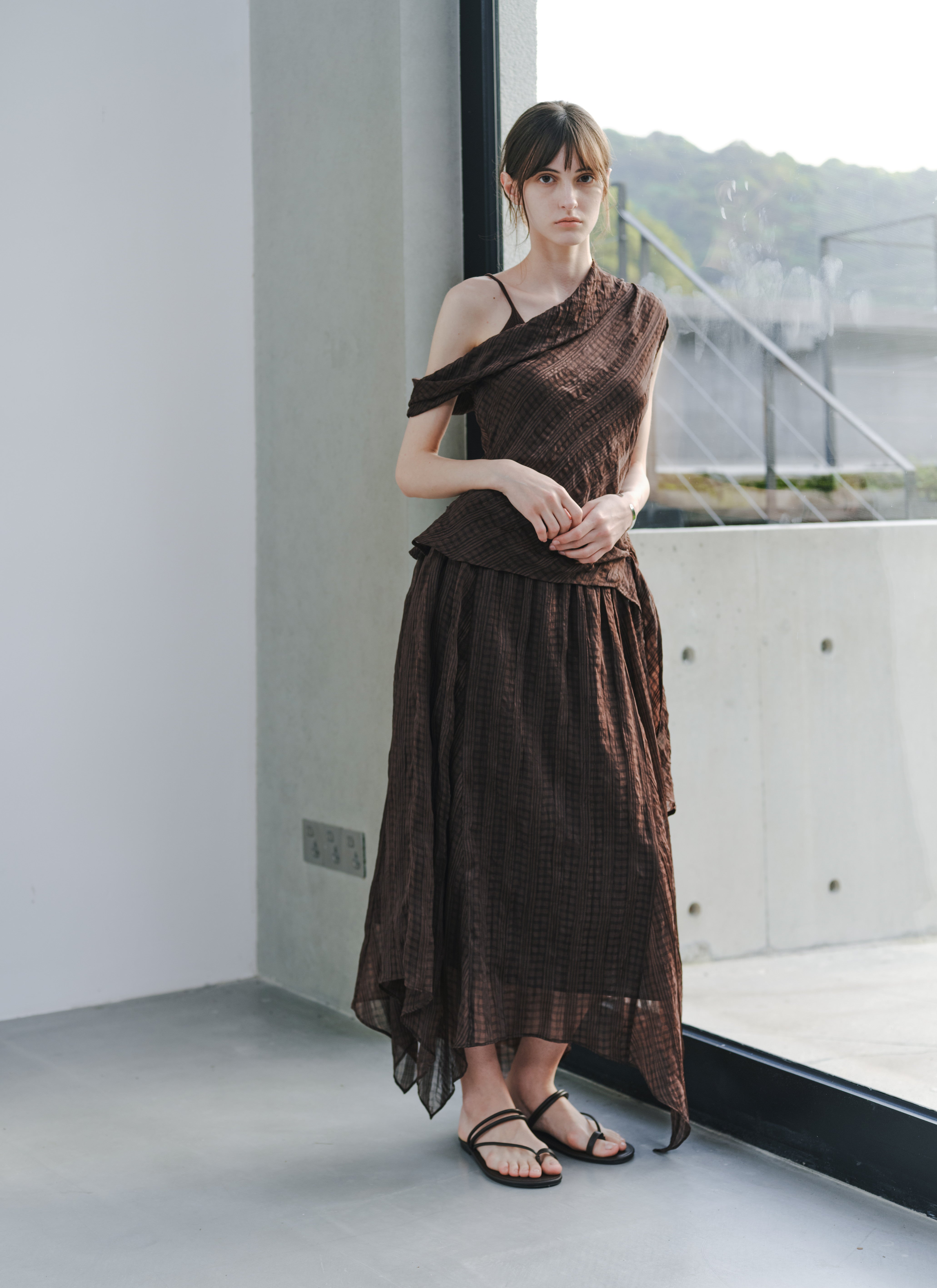 SHEER CHECK LAYERED SKIRT