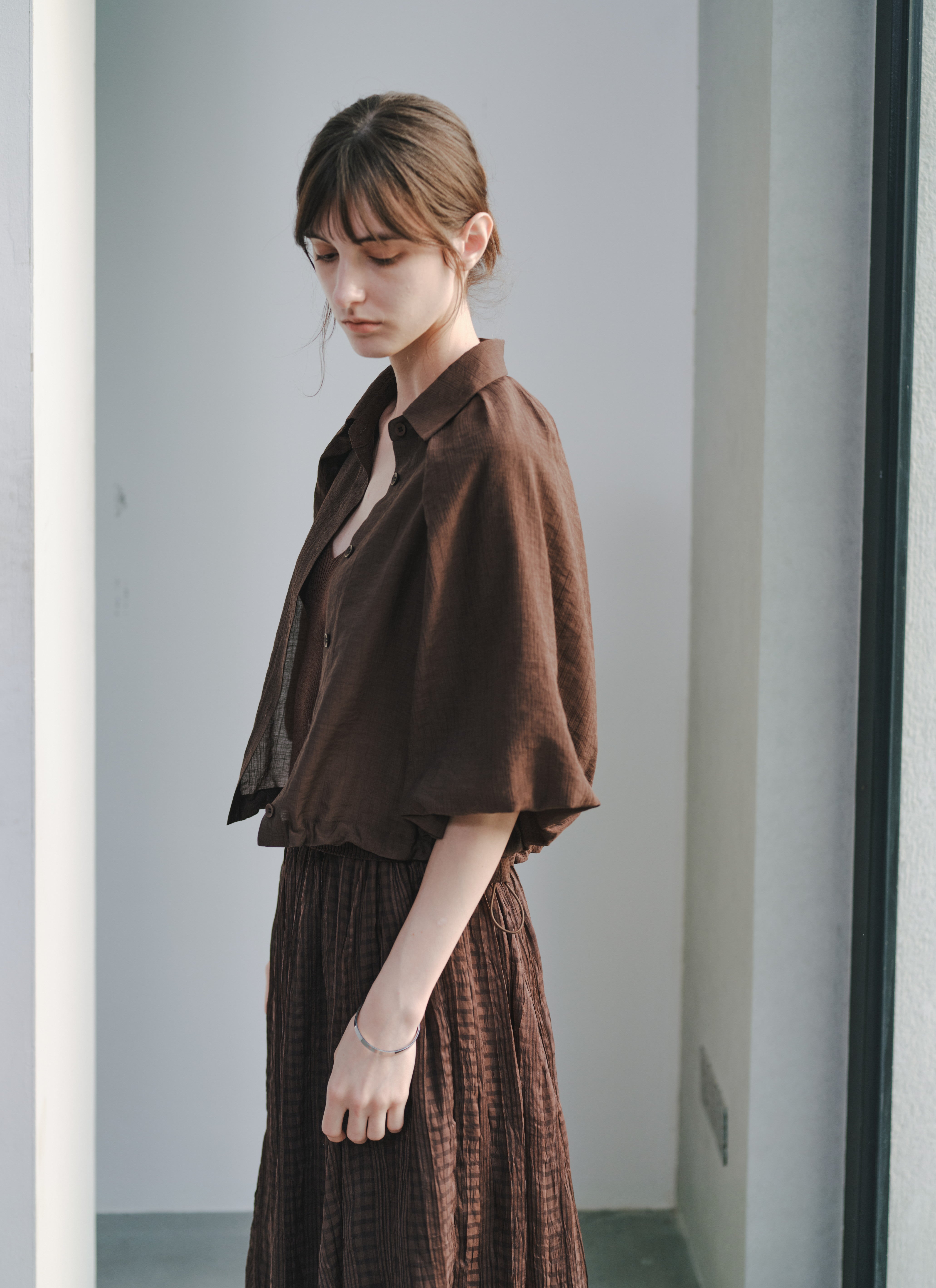BALLOON SLEEVE DRAPE SHIRT