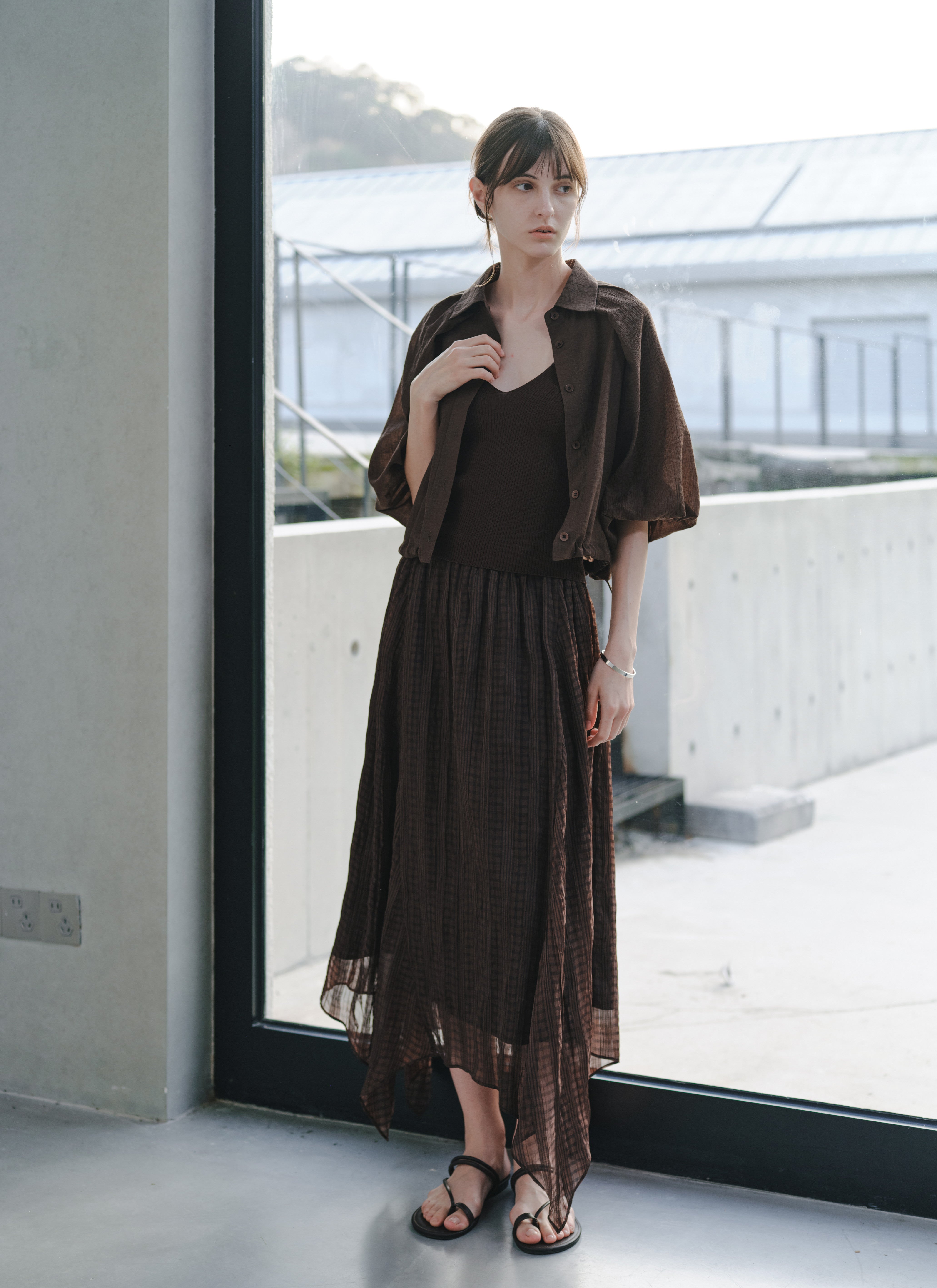BALLOON SLEEVE DRAPE SHIRT