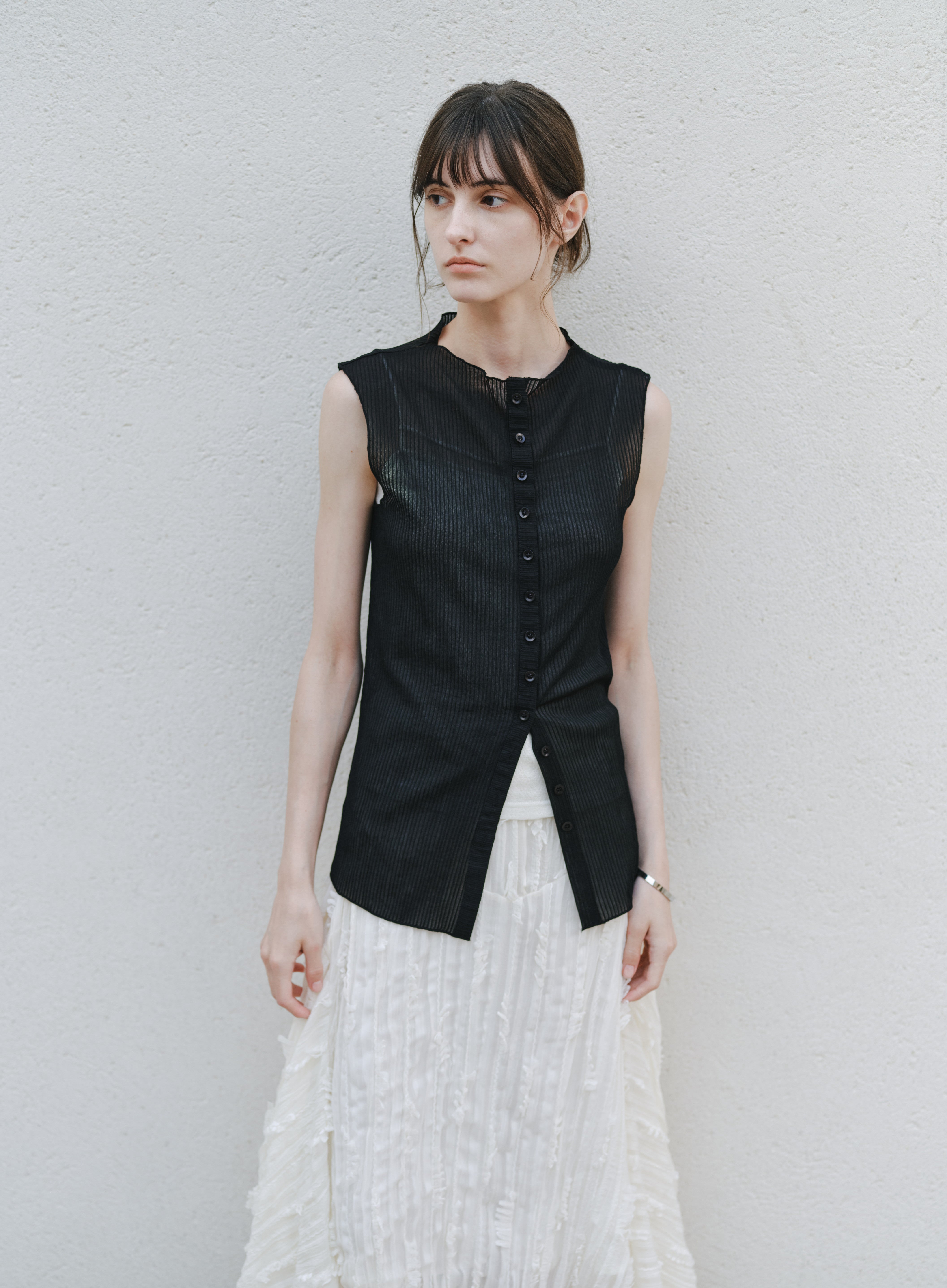 Multi-Button Sheer Blouse