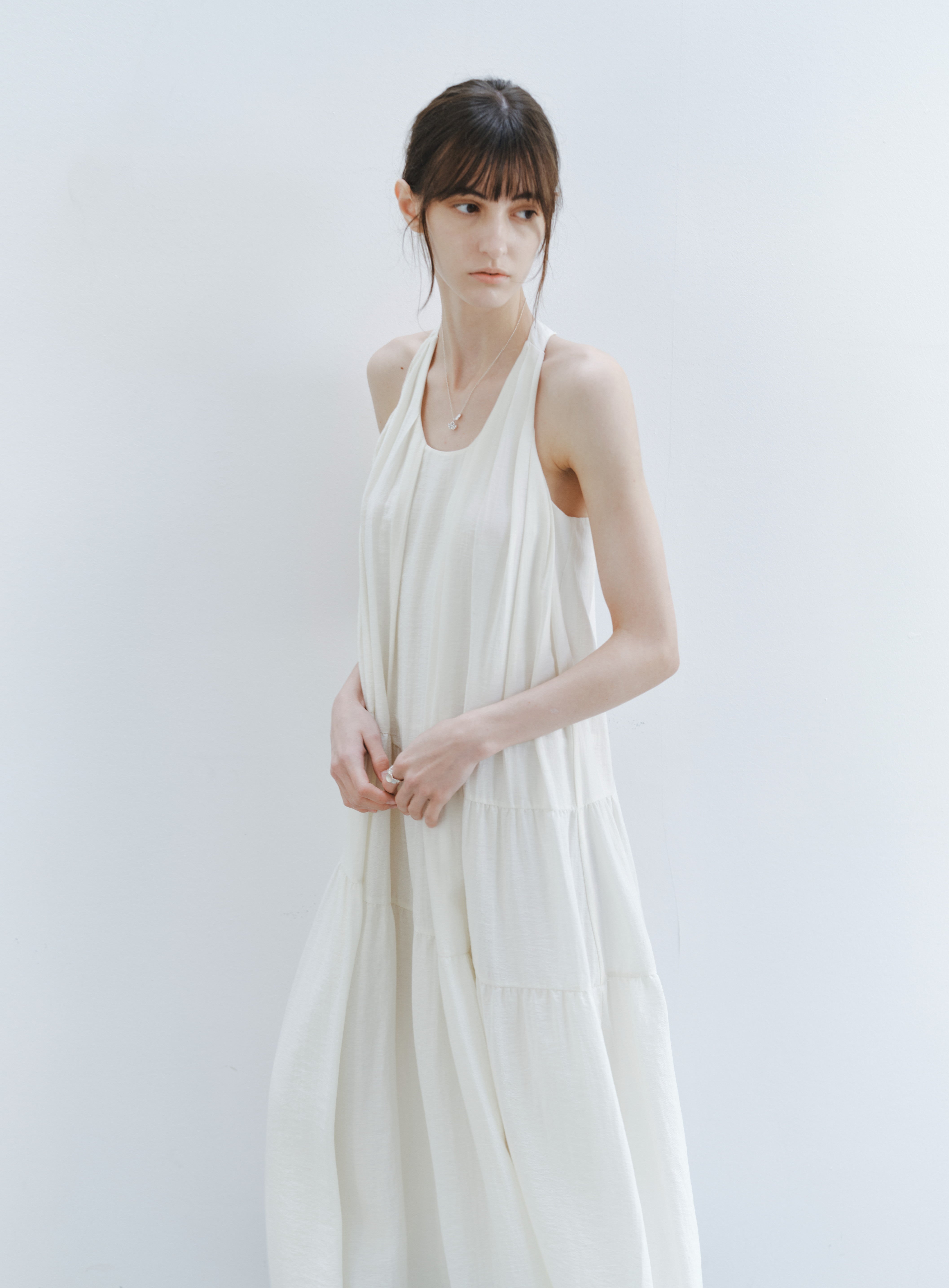 SOFT PLEAT HALTER DRESS
