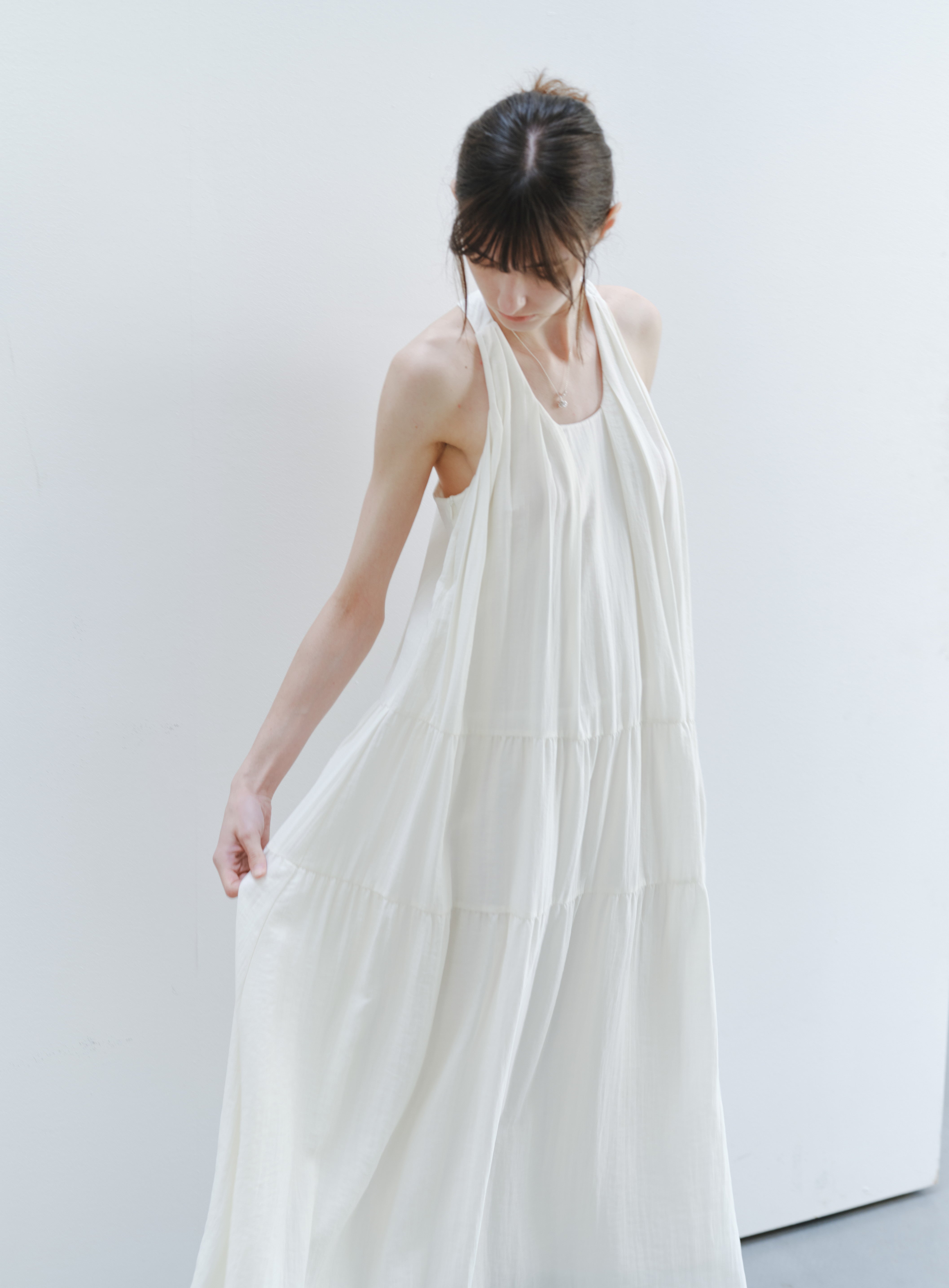 SOFT PLEAT HALTER DRESS