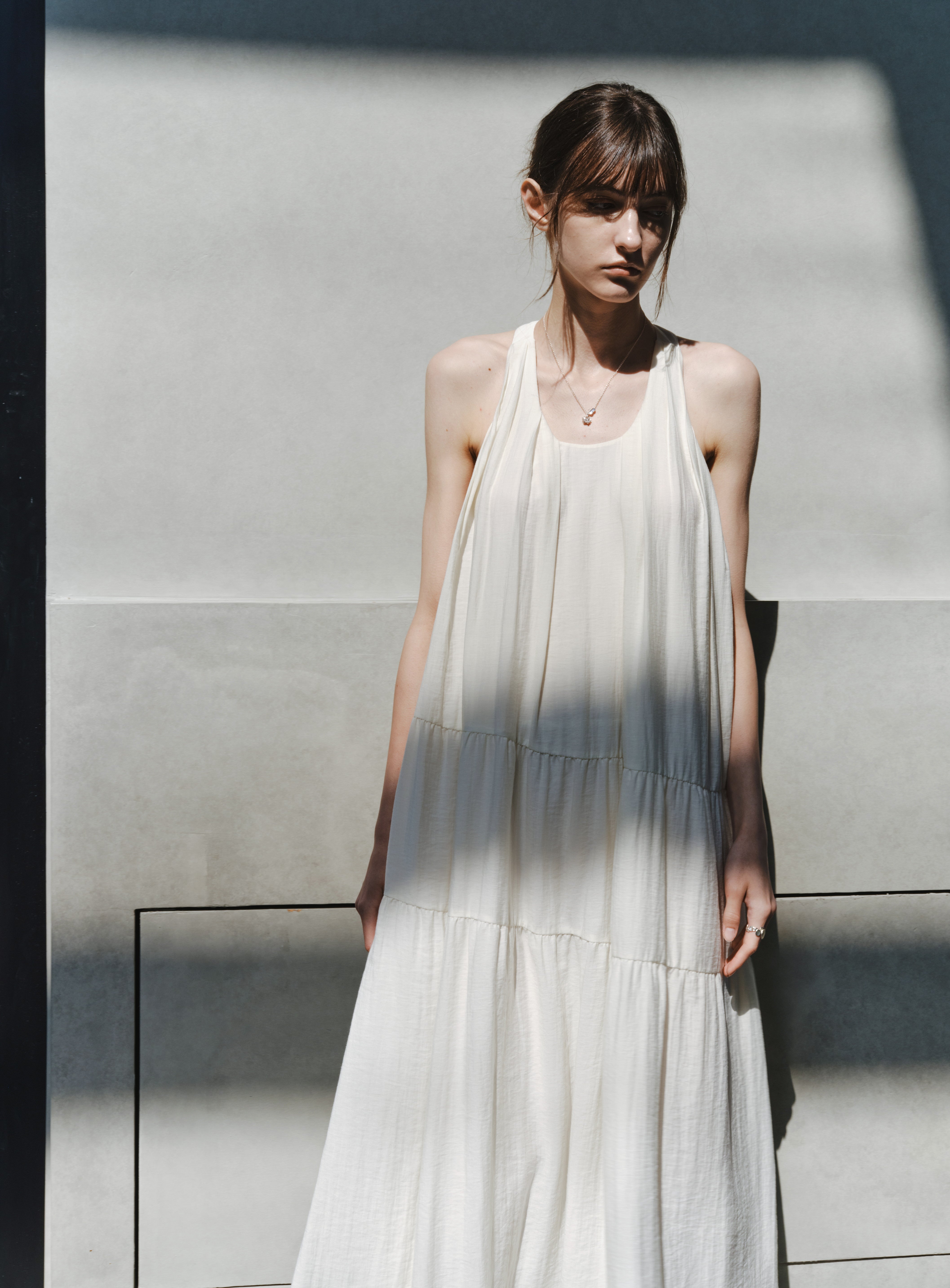SOFT PLEAT HALTER DRESS