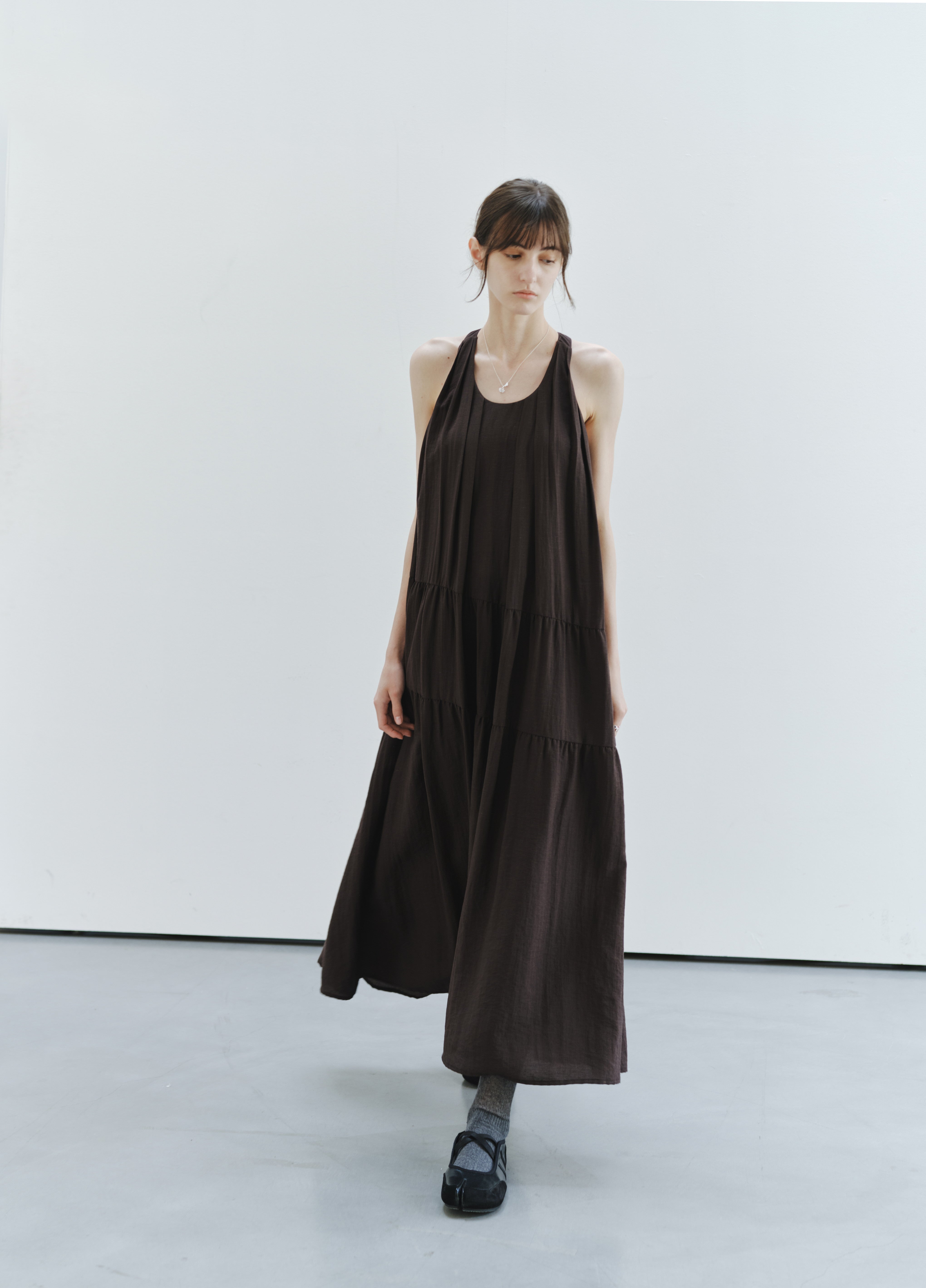 SOFT PLEAT HALTER DRESS