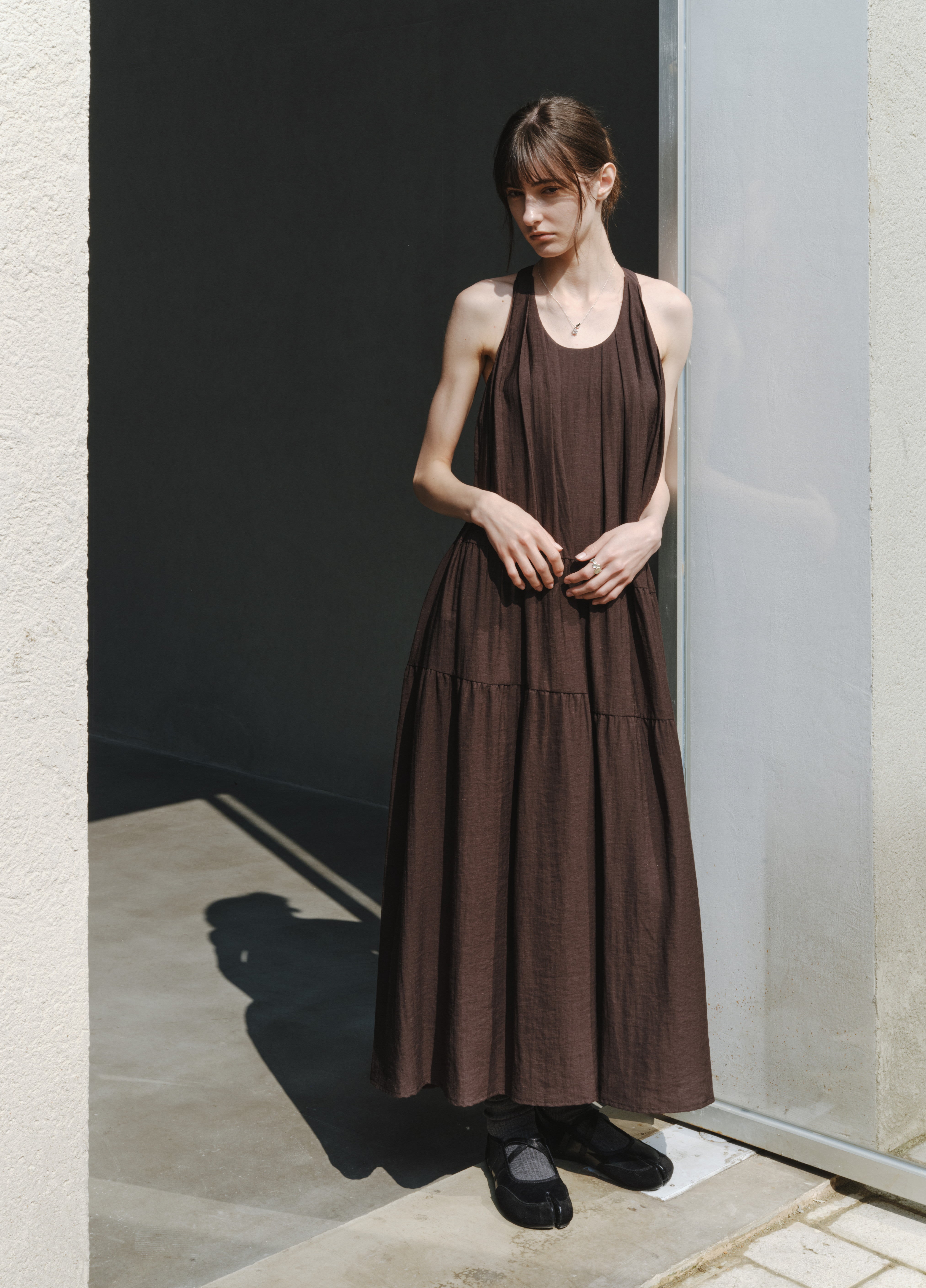 SOFT PLEAT HALTER DRESS