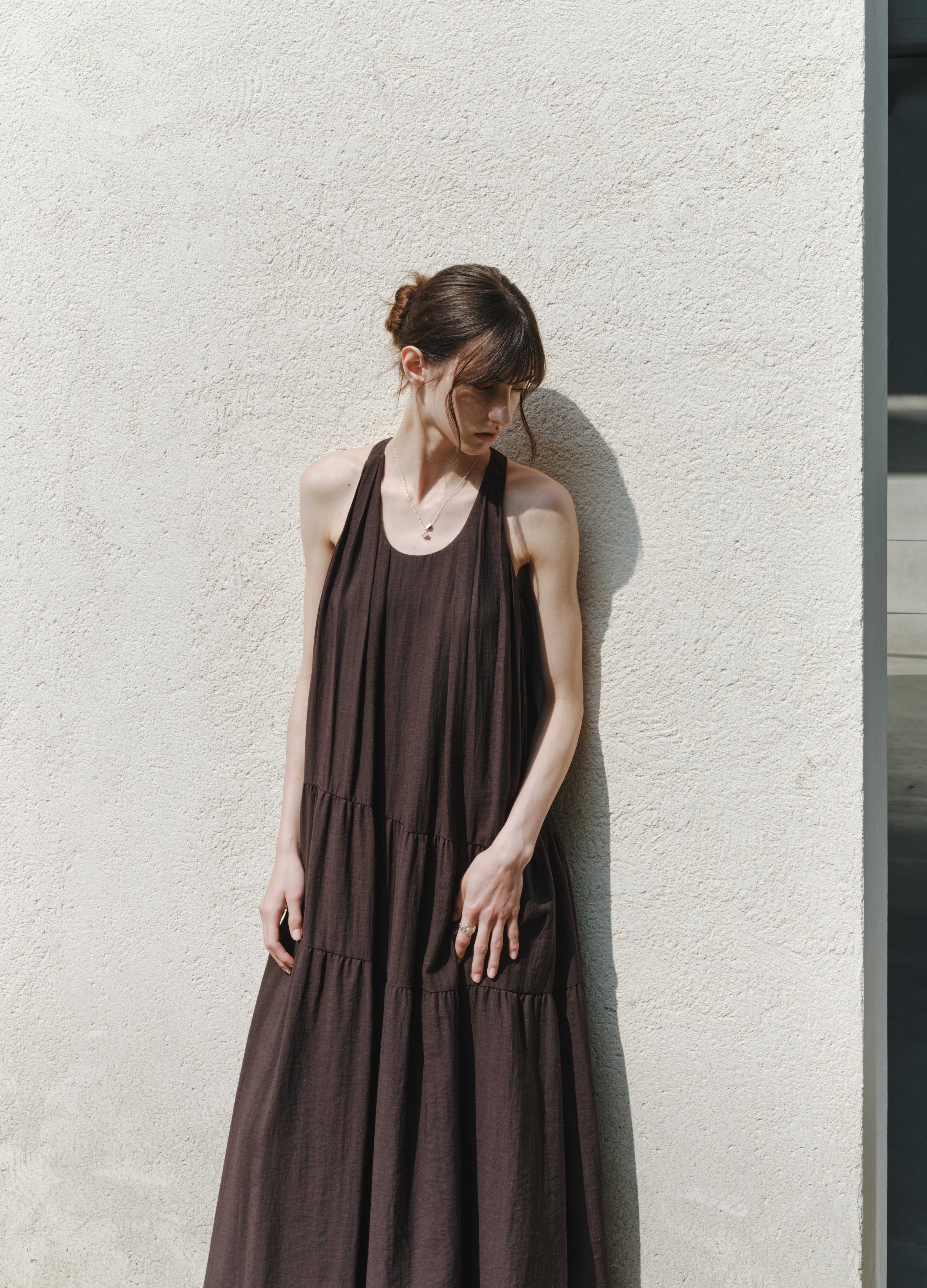 SOFT PLEAT HALTER DRESS
