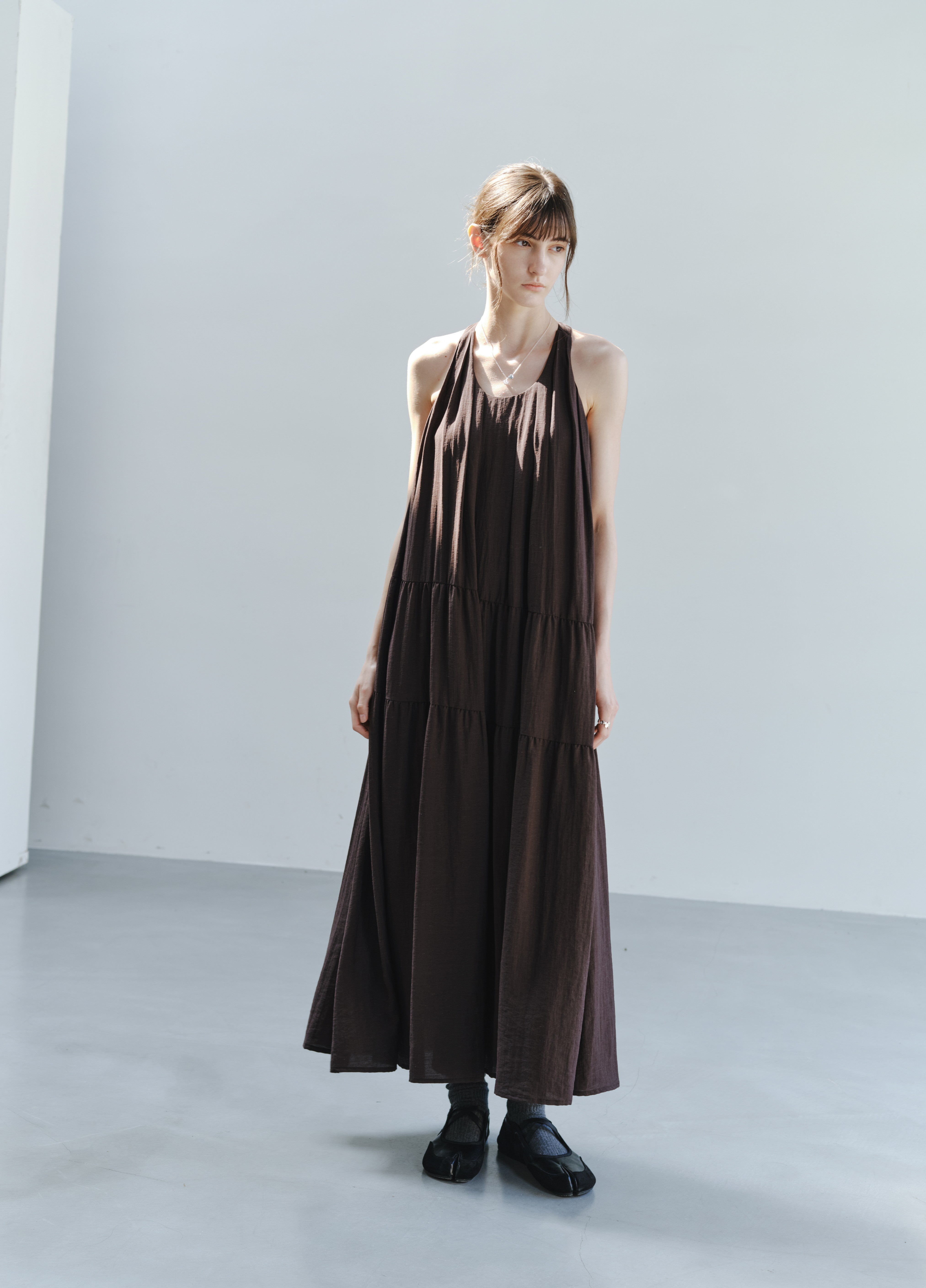 SOFT PLEAT HALTER DRESS