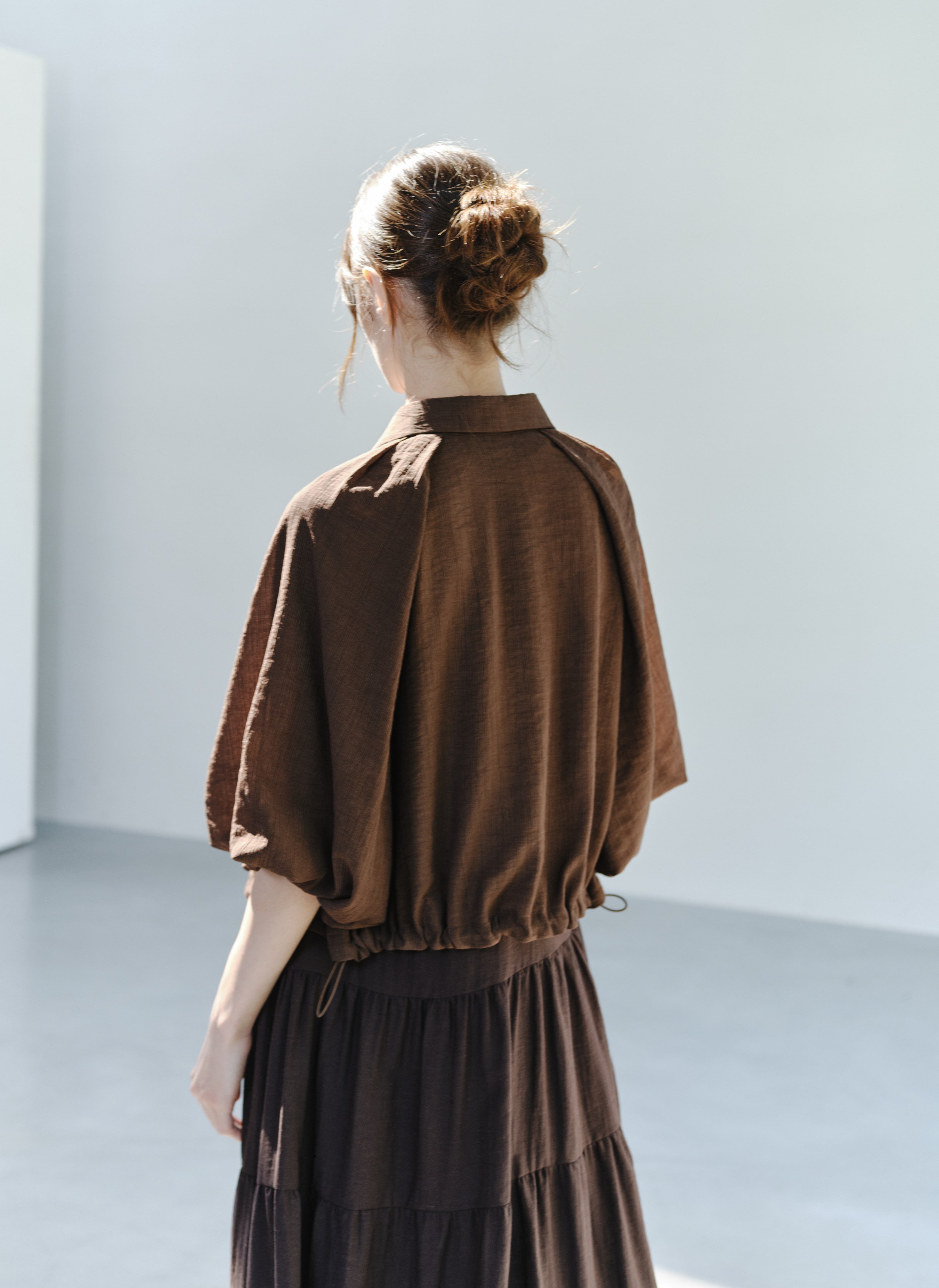 BALLOON SLEEVE DRAPE SHIRT