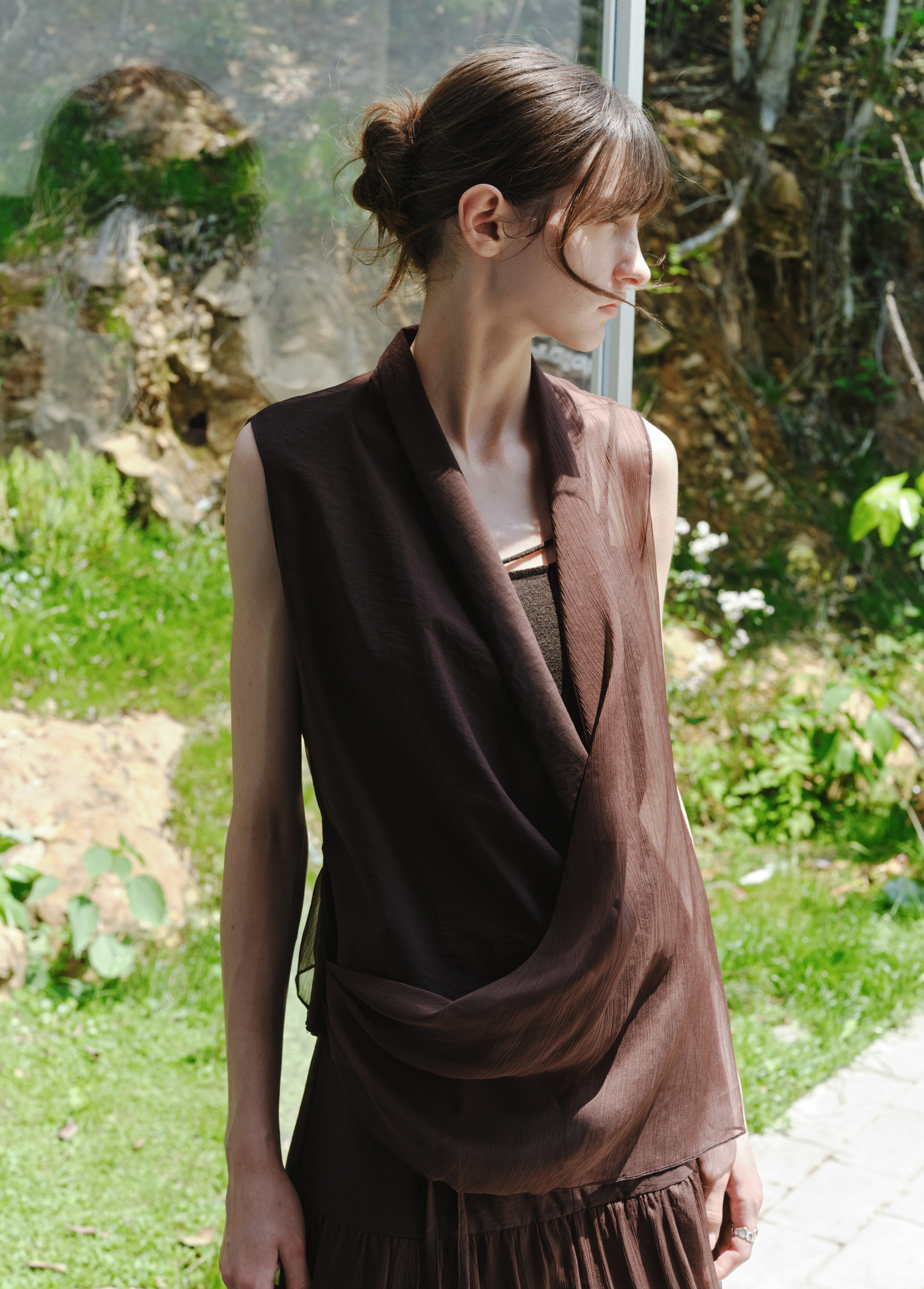 HALF SHEER CACHECOEUR BLOUSE