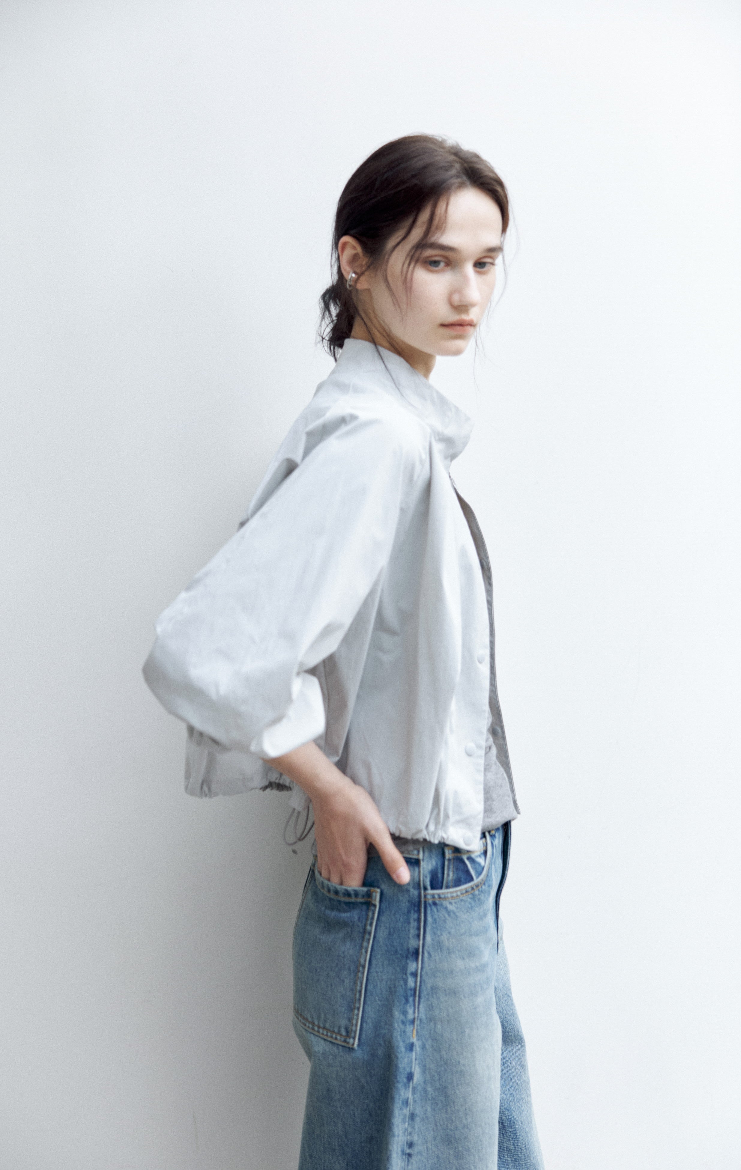 UV CUT NECK PLEATED DRAPE BLOUSON / UVカットネックプリーツドレープブルゾン