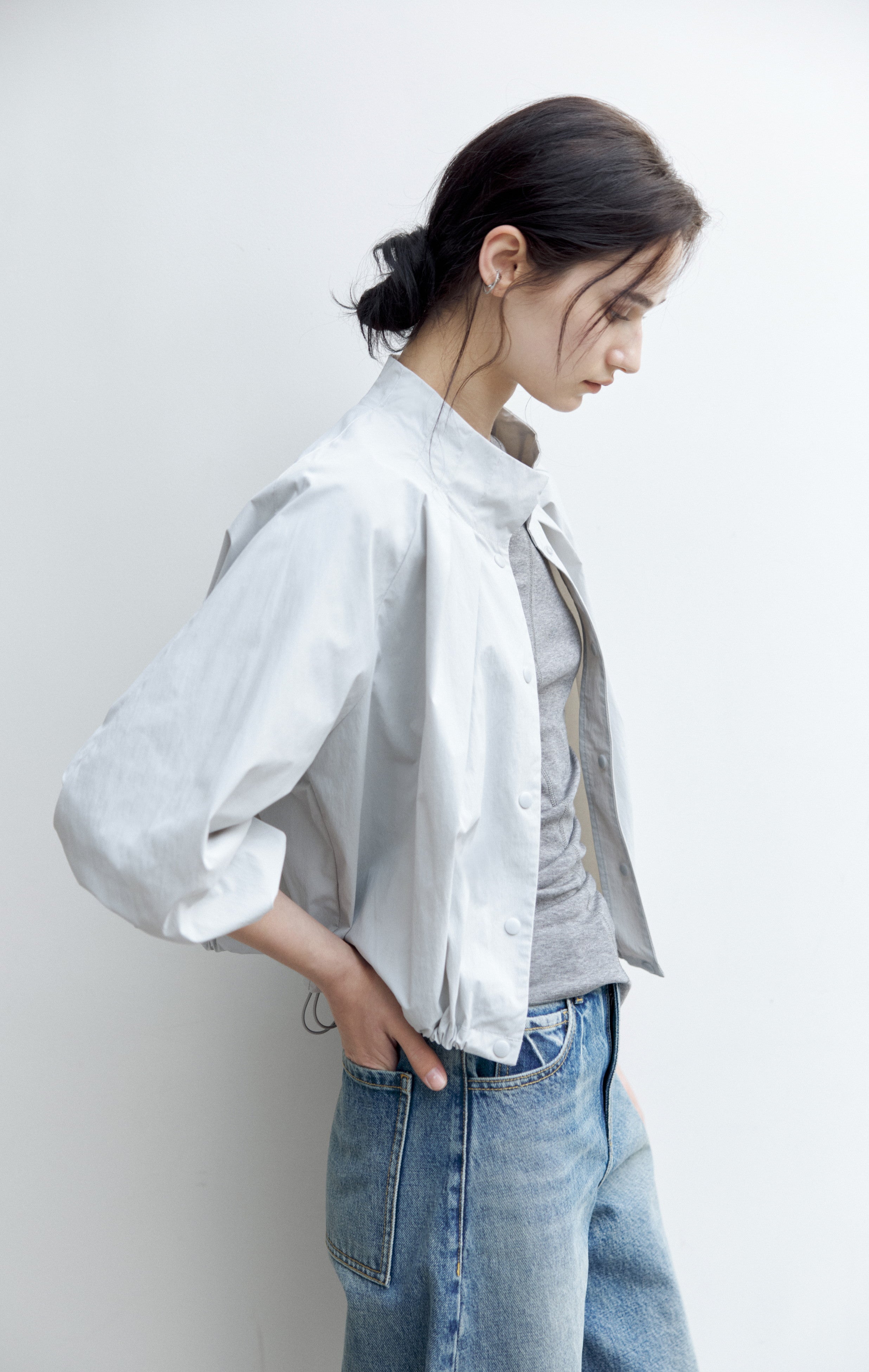 UV CUT NECK PLEATED DRAPE BLOUSON / UVカットネックプリーツドレープブルゾン