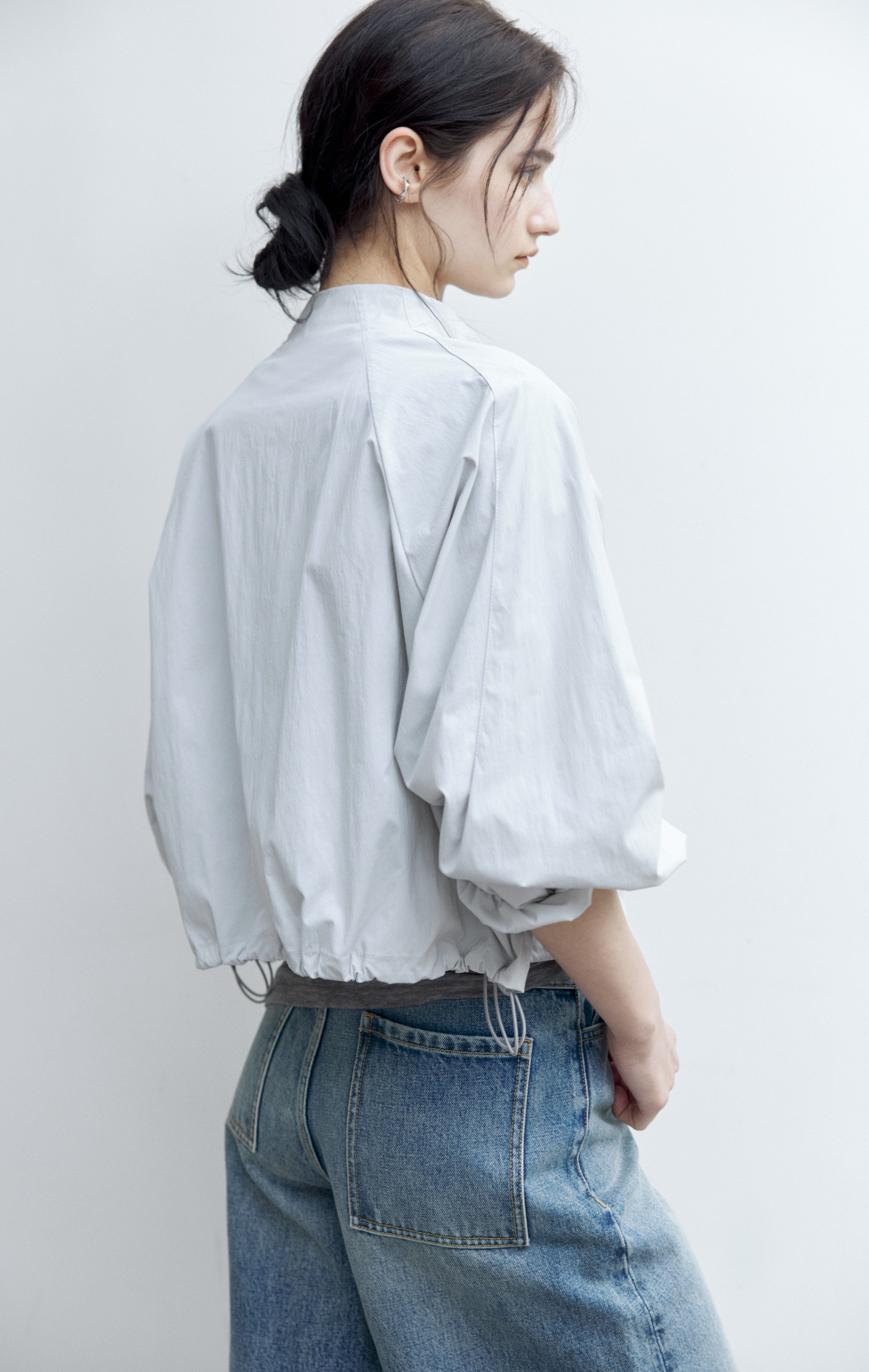 UV CUT NECK PLEATED DRAPE BLOUSON / UVカットネックプリーツドレープブルゾン