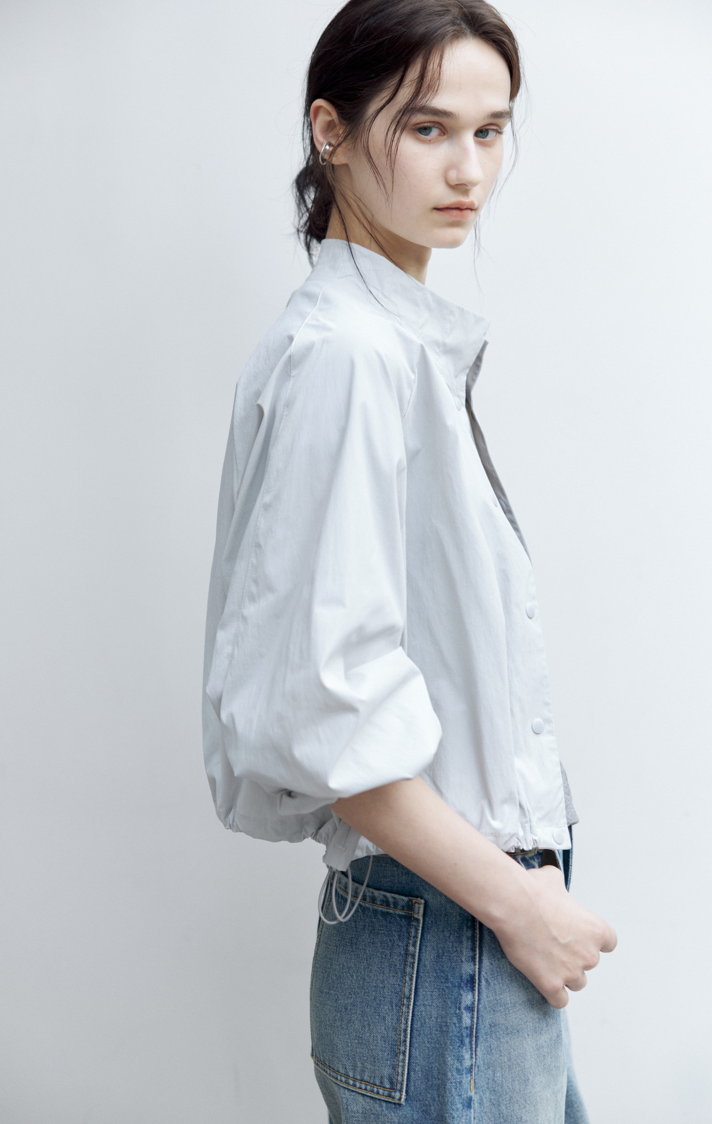 UV CUT NECK PLEATED DRAPE BLOUSON / UVカットネックプリーツドレープブルゾン