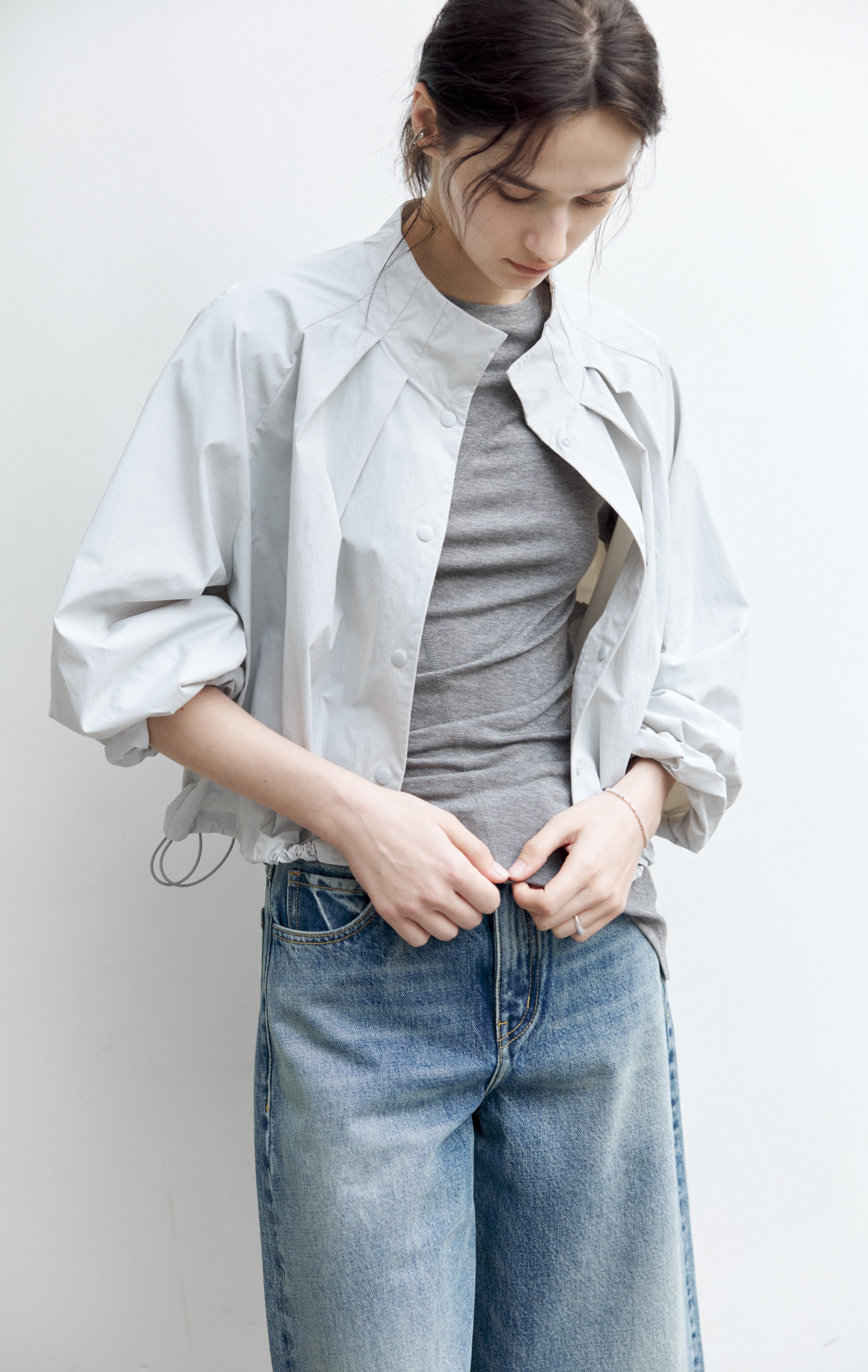 UV CUT NECK PLEATED DRAPE BLOUSON / UVカットネックプリーツドレープブルゾン