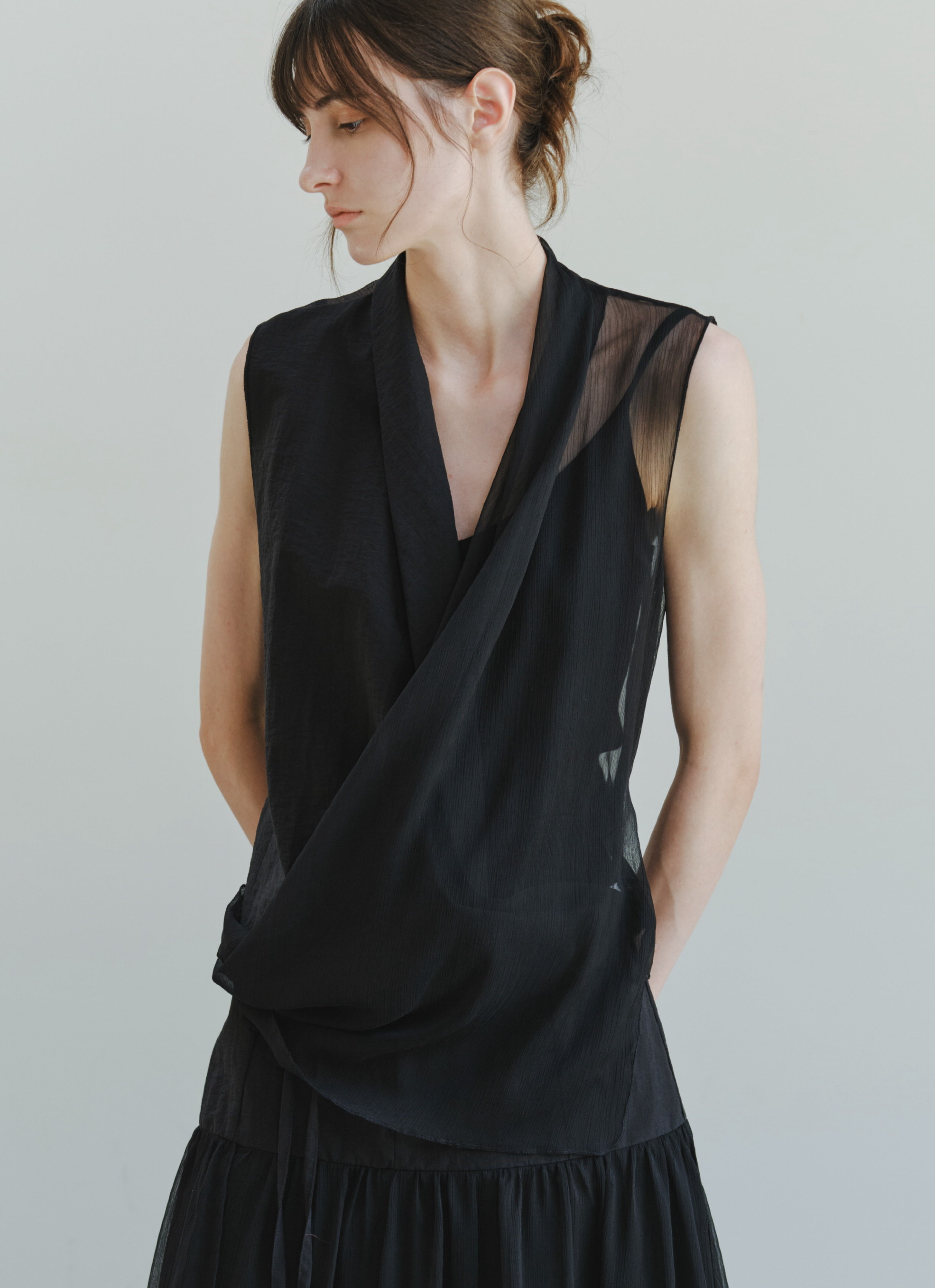HALF SHEER CACHECOEUR BLOUSE