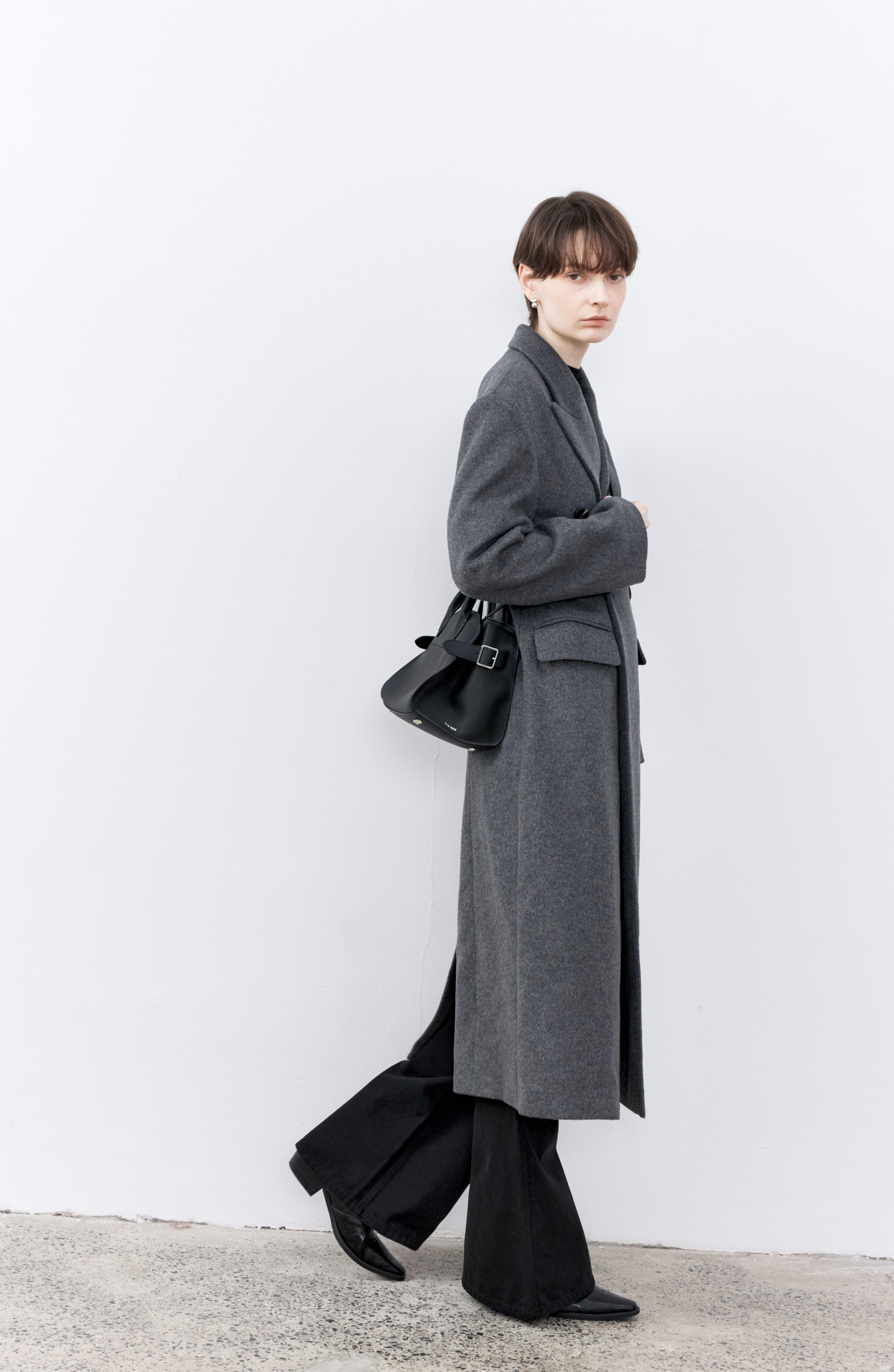 GRAY LONG PEA COAT
