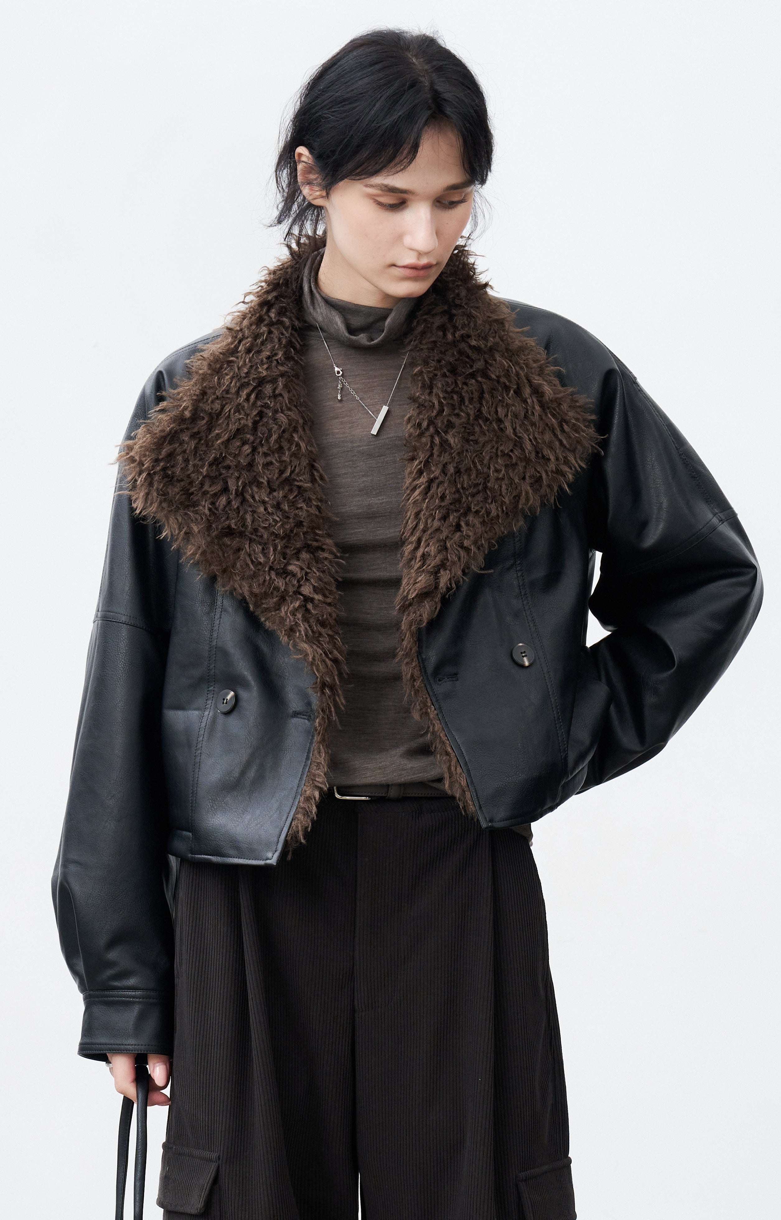 FUR LAPEL LEATHER JACKET