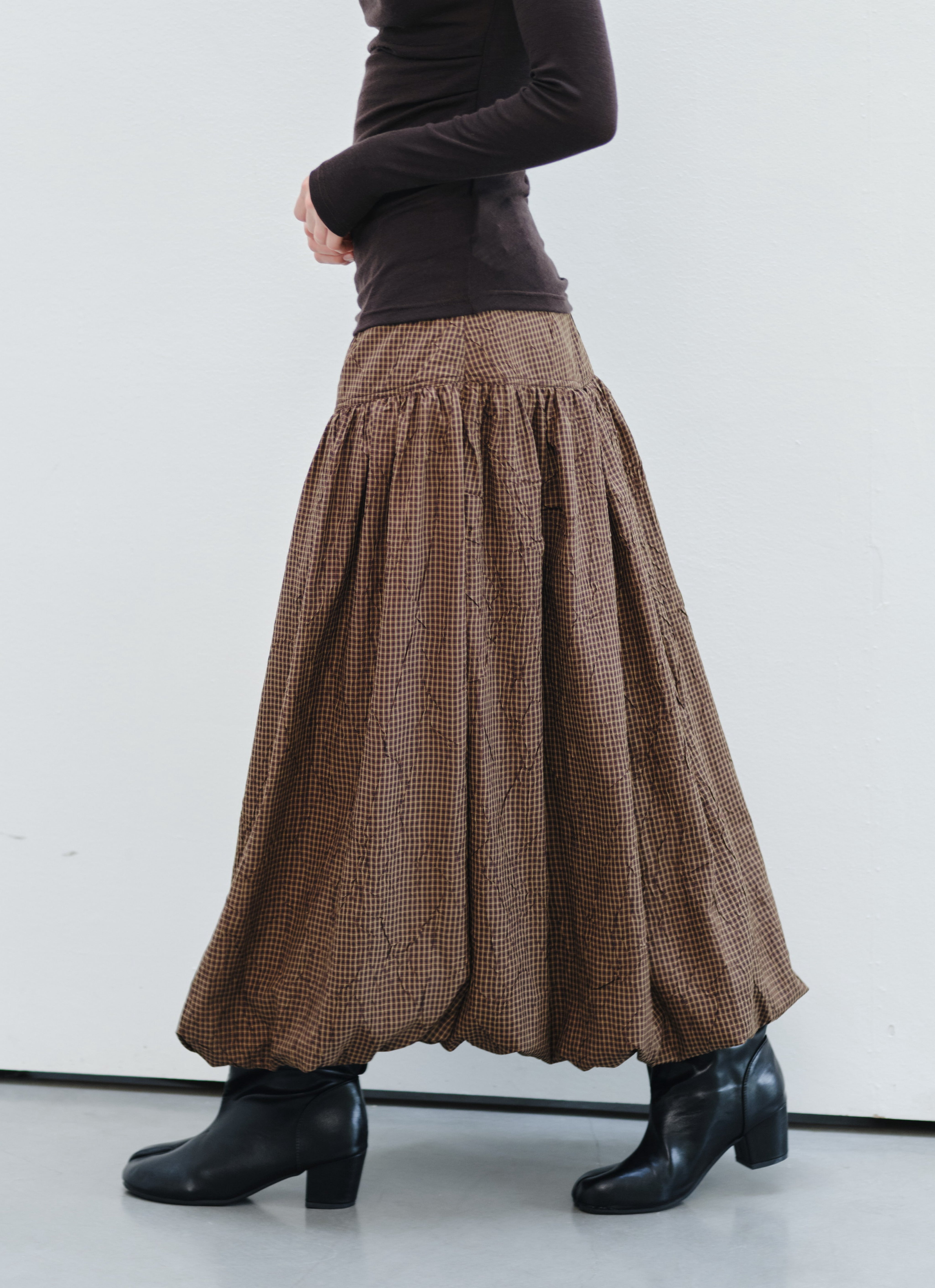 GRID CHECK BALLOON SKIRT