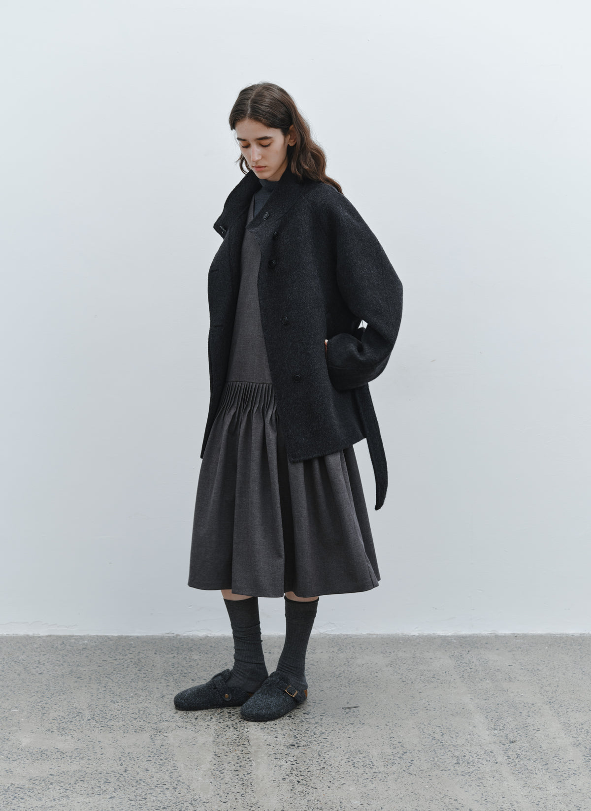 FEATHER WOOL100% MIDI COAT